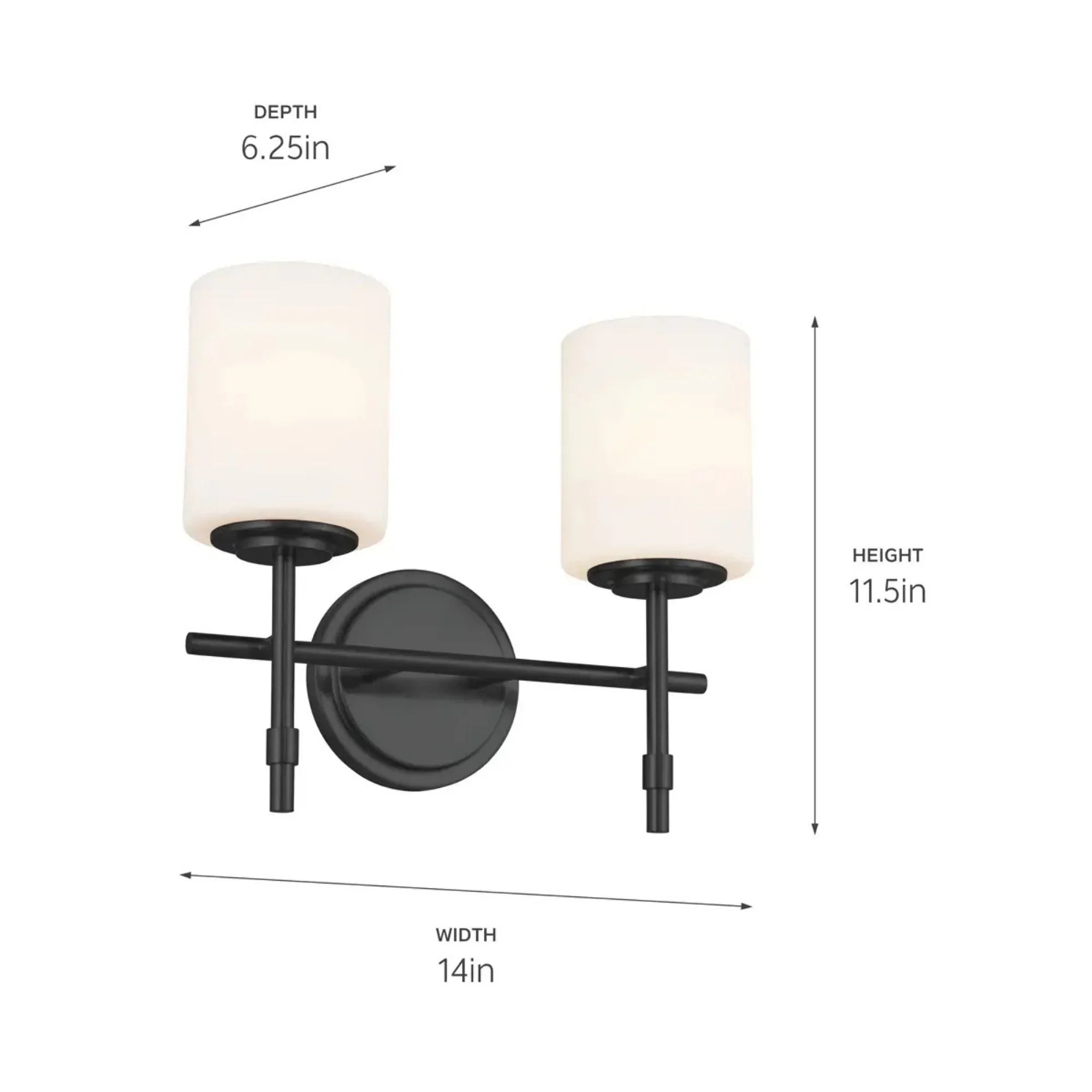 Ali 14" 2-Light Bath Vanity Light, Black Finish