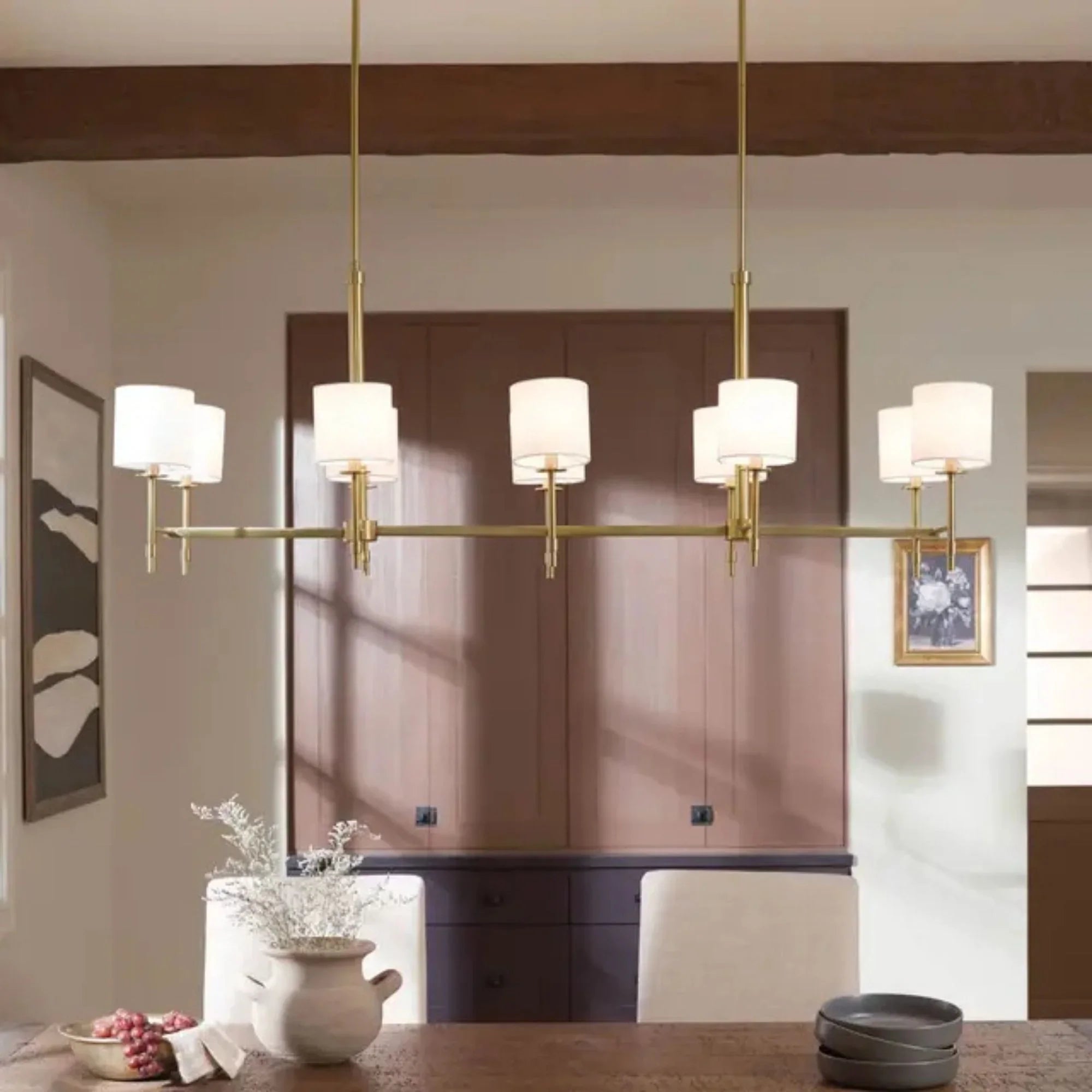 Ali 57" 10-Light Linear Chandelier, Brushed Natural Brass Finish