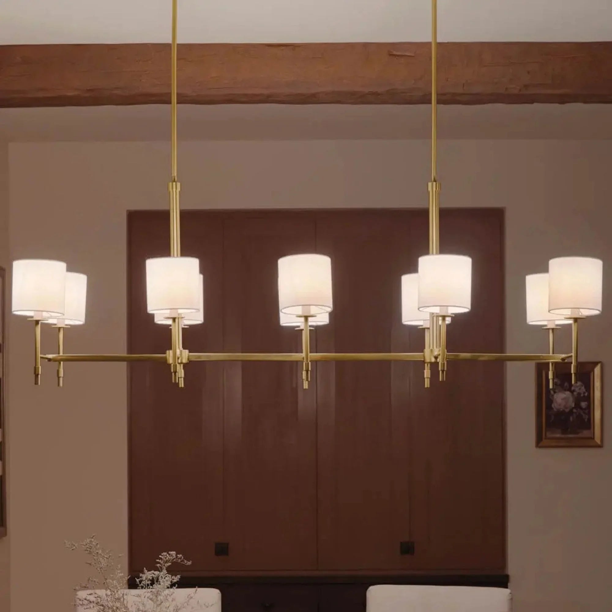 Ali 57" 10-Light Linear Chandelier, Brushed Natural Brass Finish