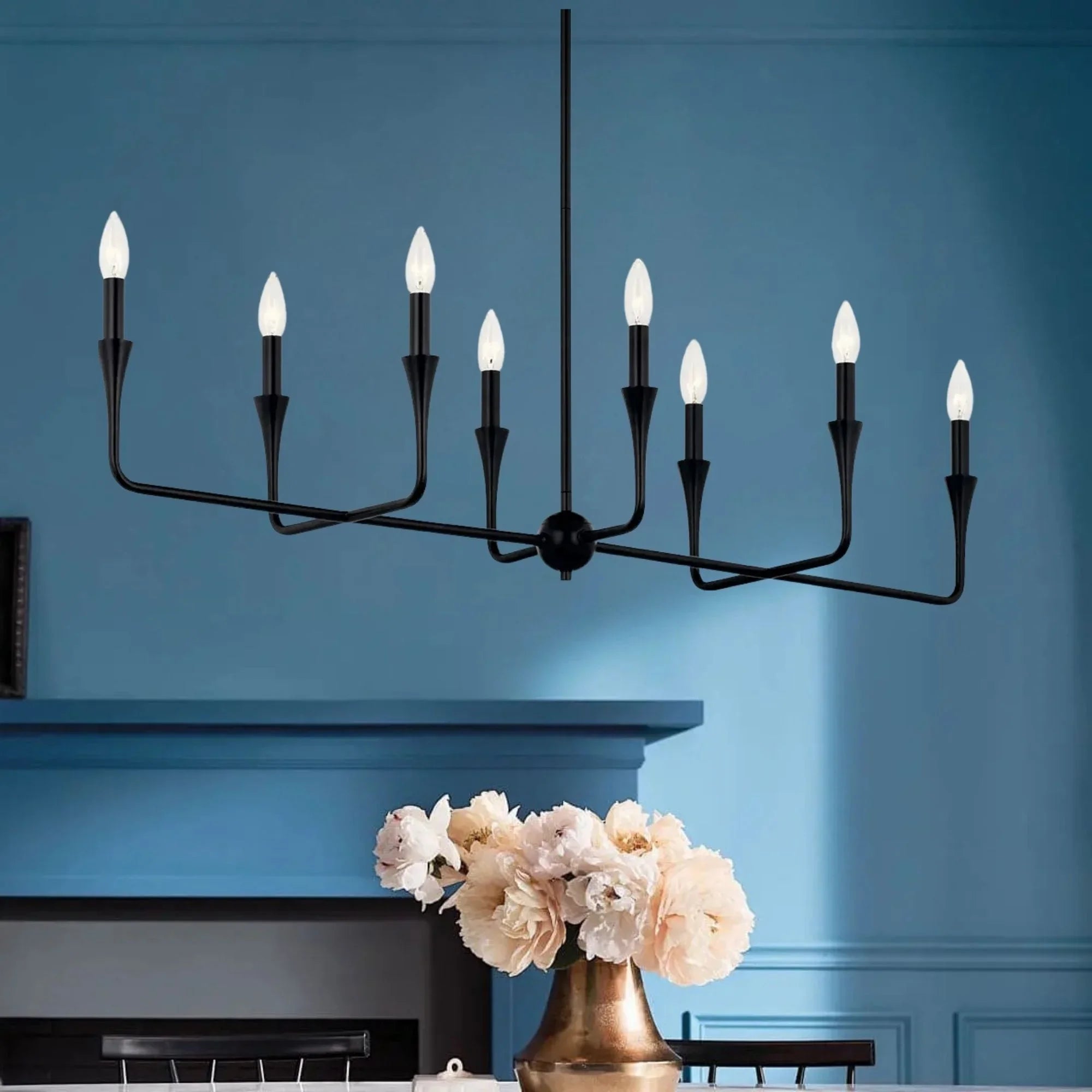 Alvaro 46" 8-Light Linear Chandelier, Black Finish - Bees Lighting