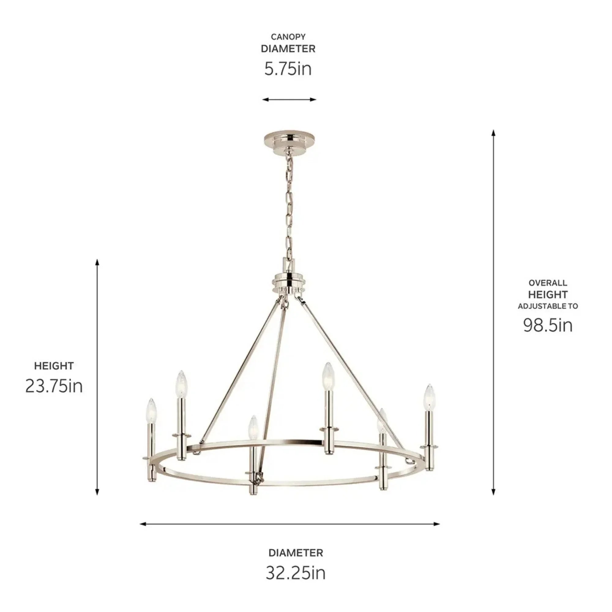 Carrick 32" 6-Light Chandelier, Polished Nickel Finish