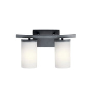 Crosby 15" 2-Light Bath Vanity Light, Black Finish, Etched Glass - Bees Lighting