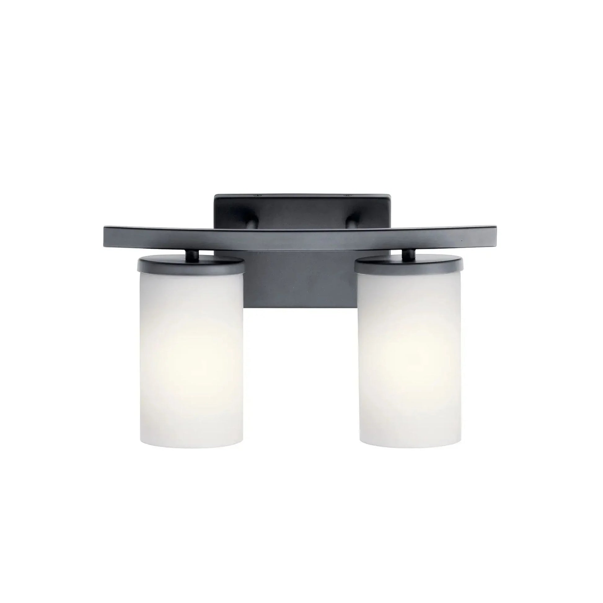 Crosby 15" 2-Light Bath Vanity Light, Black Finish, Etched Glass - Bees Lighting