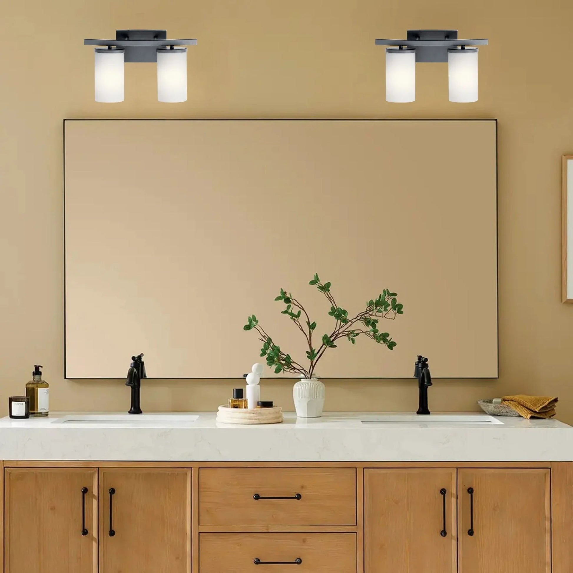 Crosby 15" 2-Light Bath Vanity Light, Black Finish, Etched Glass - Bees Lighting