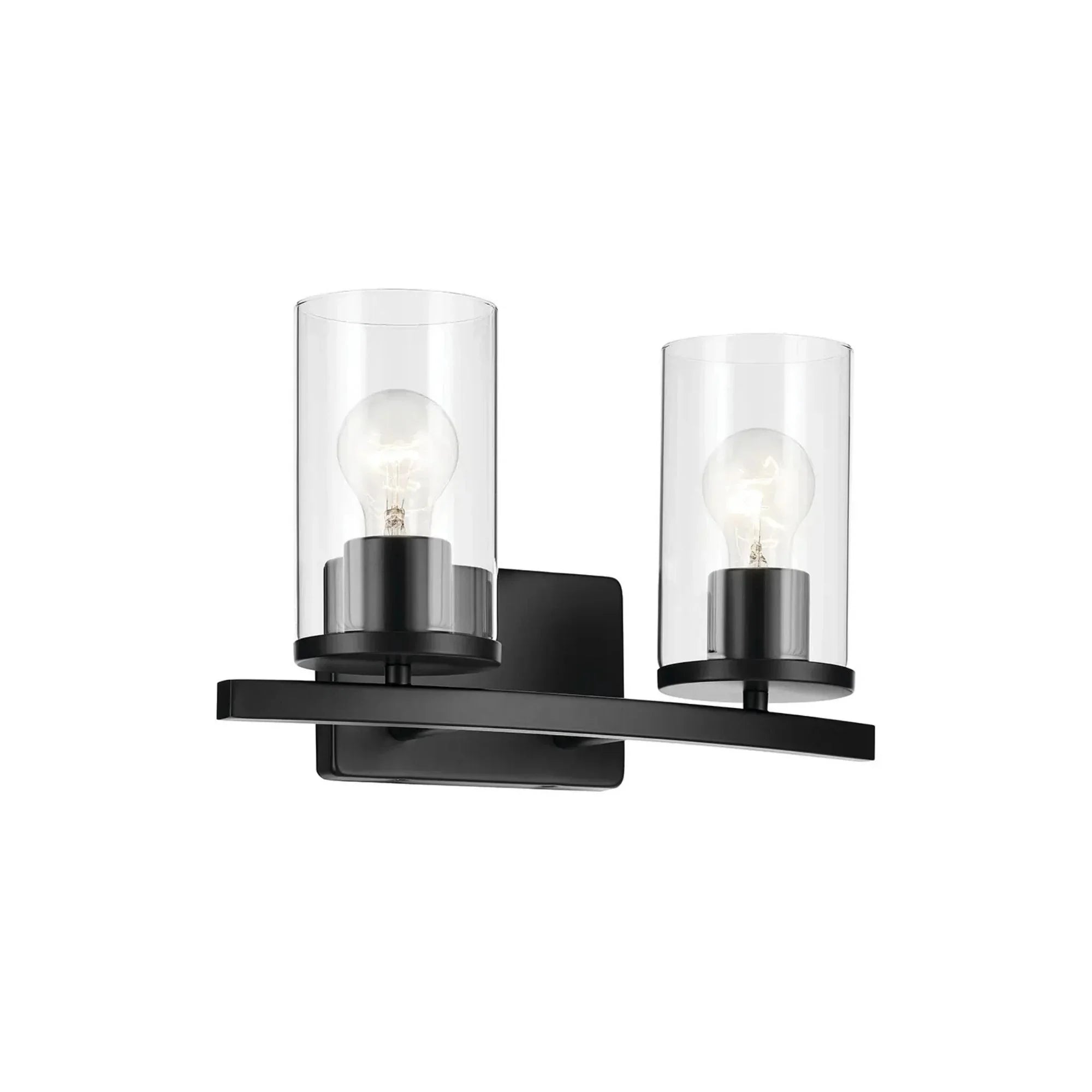 Crosby 15" 2-Light Bath Vanity Light, Black Finish, Clear Glass