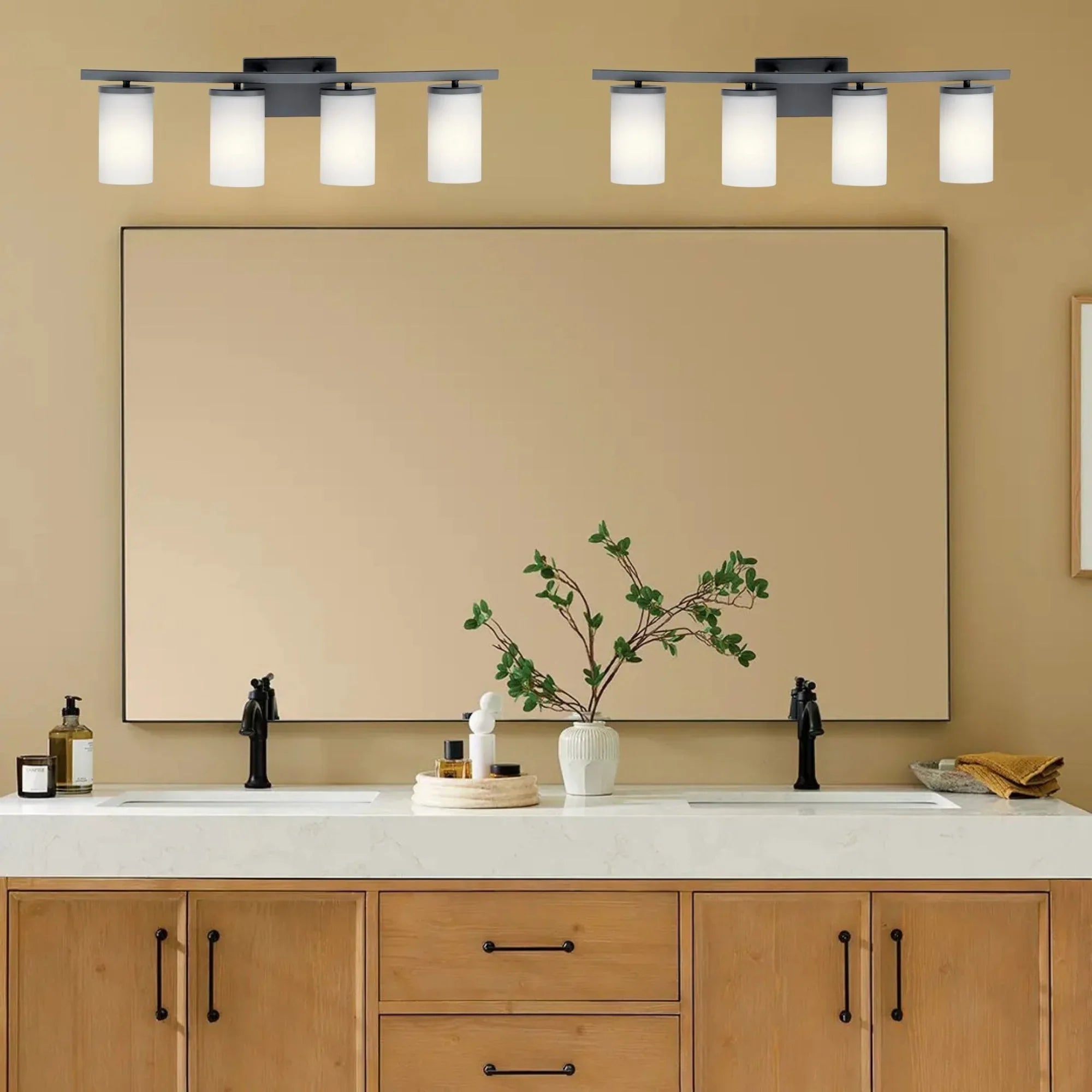 Crosby 31" 4-Light Bath Vanity Light, Black Finish, Etched Glass