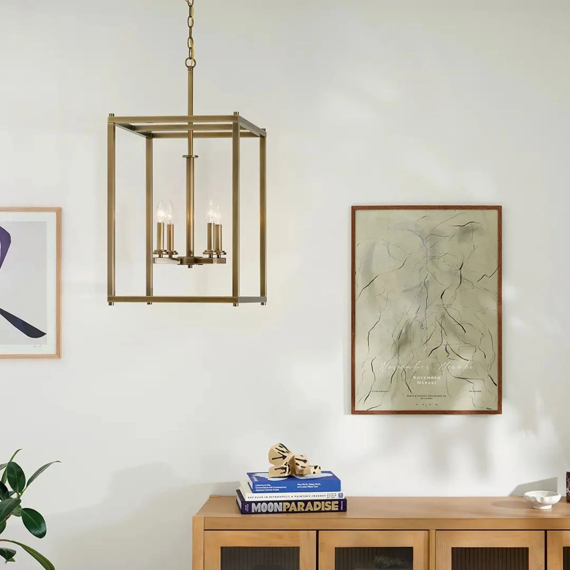 Crosby 16" 4-Light Foyer Pendant, Natural Brass Finish - Bees Lighting