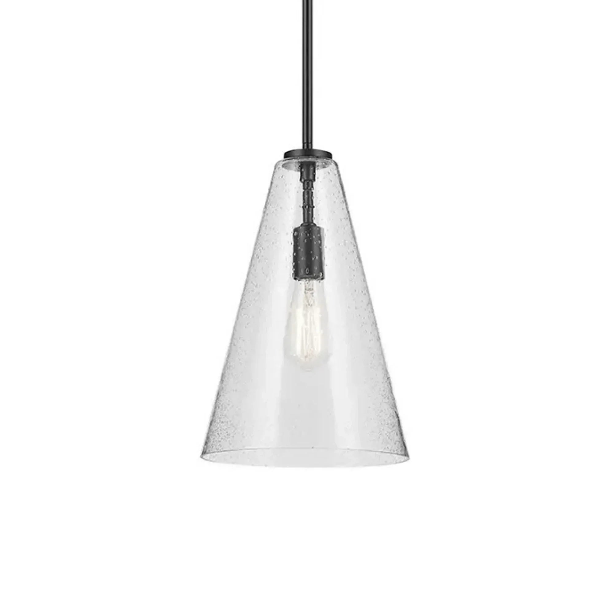 Everly 10" Cone Pendant, Black Finish, Clear Seeded Glass