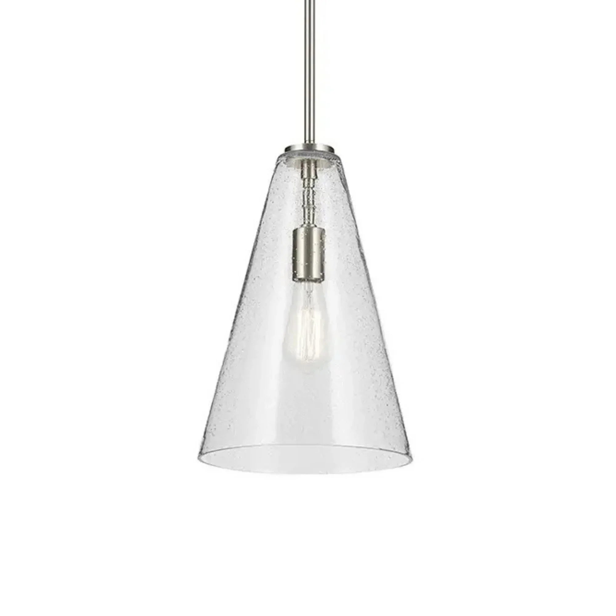Everly 10" Cone Pendant, Brushed Nickel Finish, Clear Seeded Glass