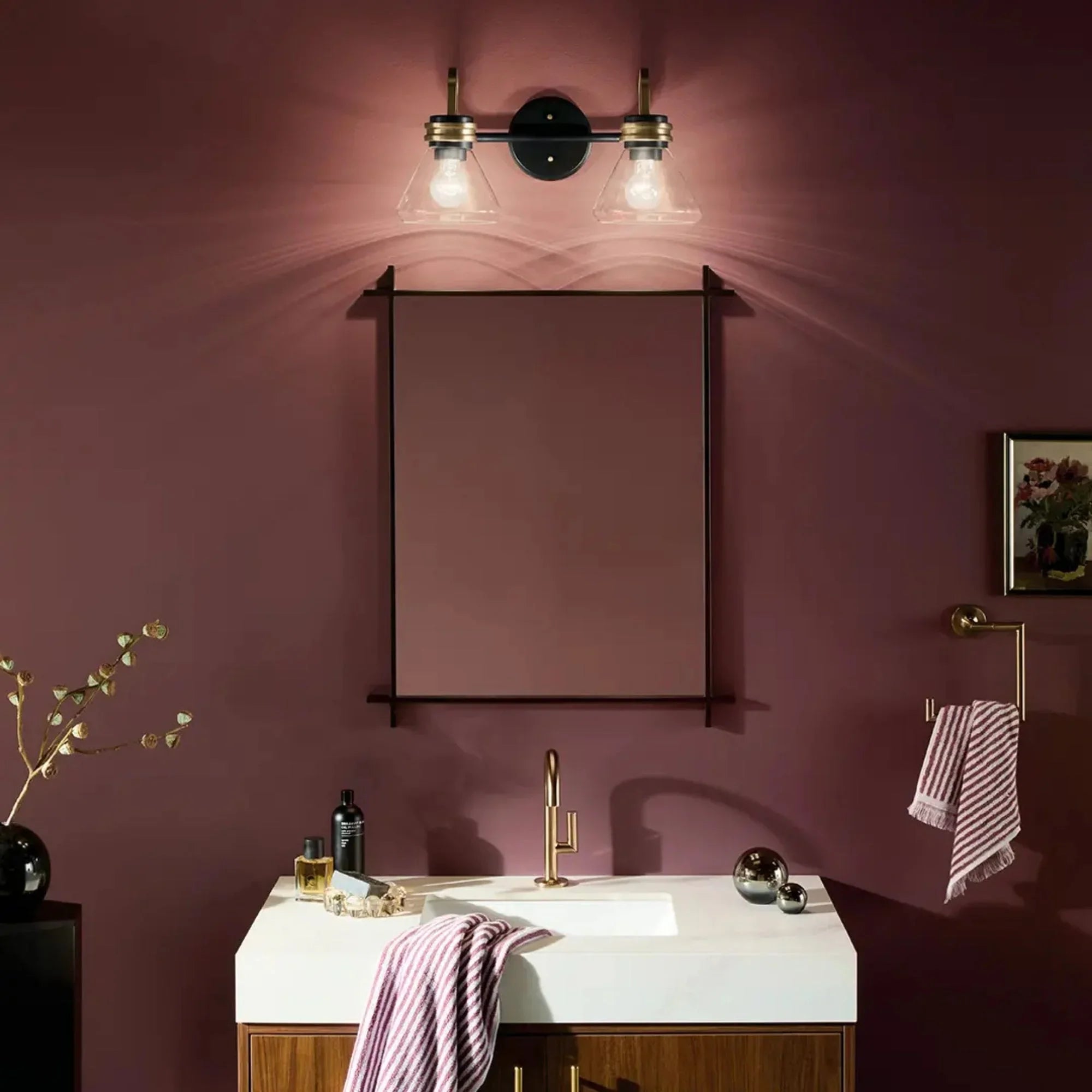 Farum 19" 2-Light Bath Vanity Light, Black Finish, Clear Glass