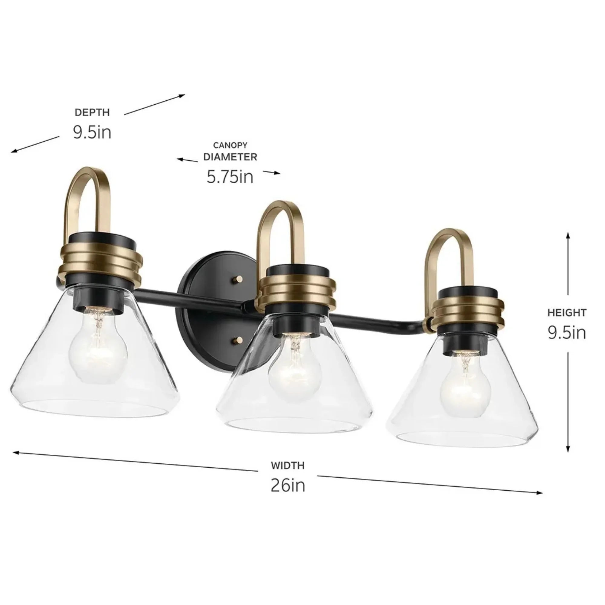 Farum 26" 3-Light Bath Vanity Light, Black Finish, Clear Glass