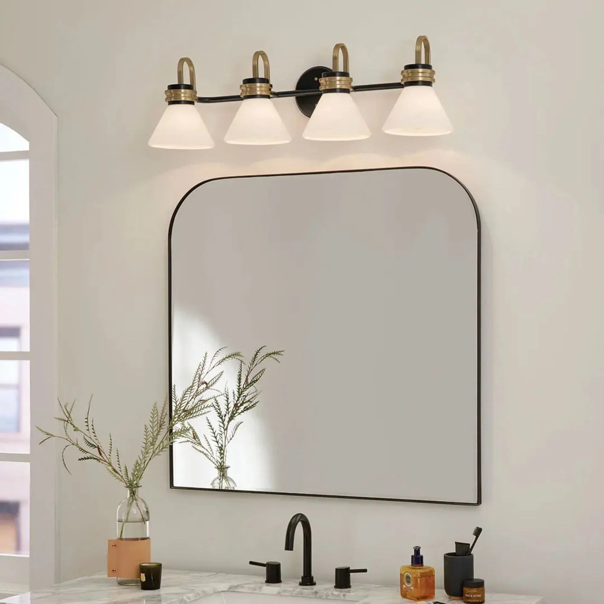 Farum 34" 4-Light Bath Vanity Light, Black Finish, Etched Glass