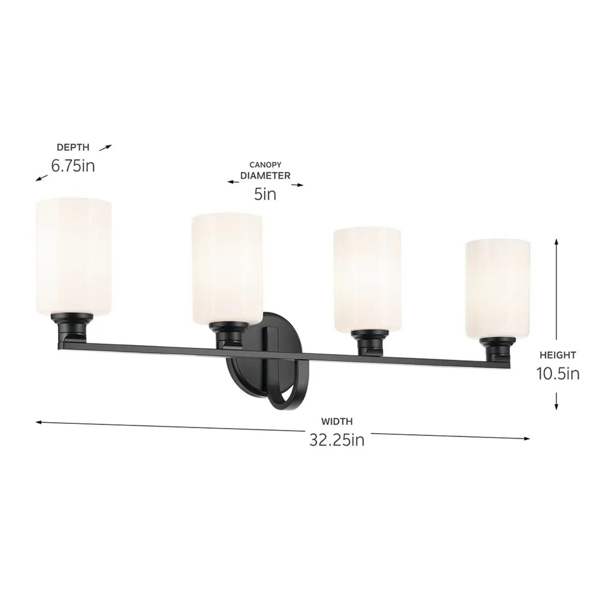 Gioe 32" 4-Light Bath Vanity Light, Black Finish Fluted Glass
