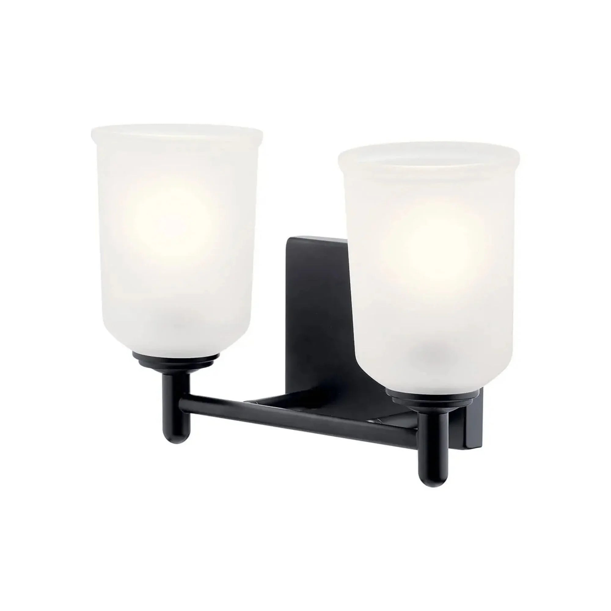 Shailene 13" 2-Light Bath Vanity Light, Black Finish, Etched Glass