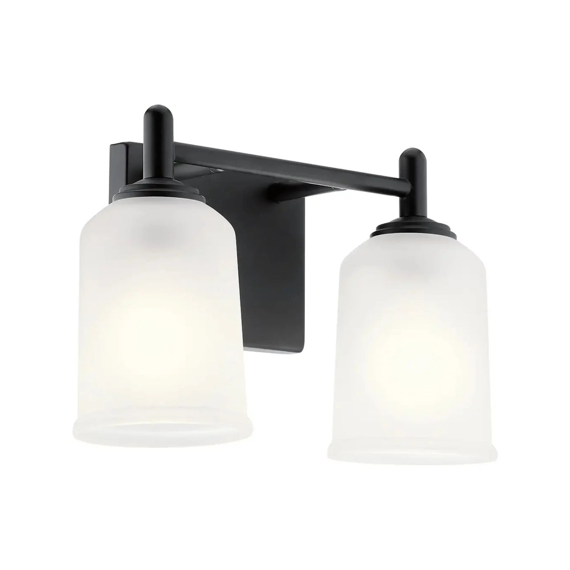 Shailene 13" 2-Light Bath Vanity Light, Black Finish, Etched Glass