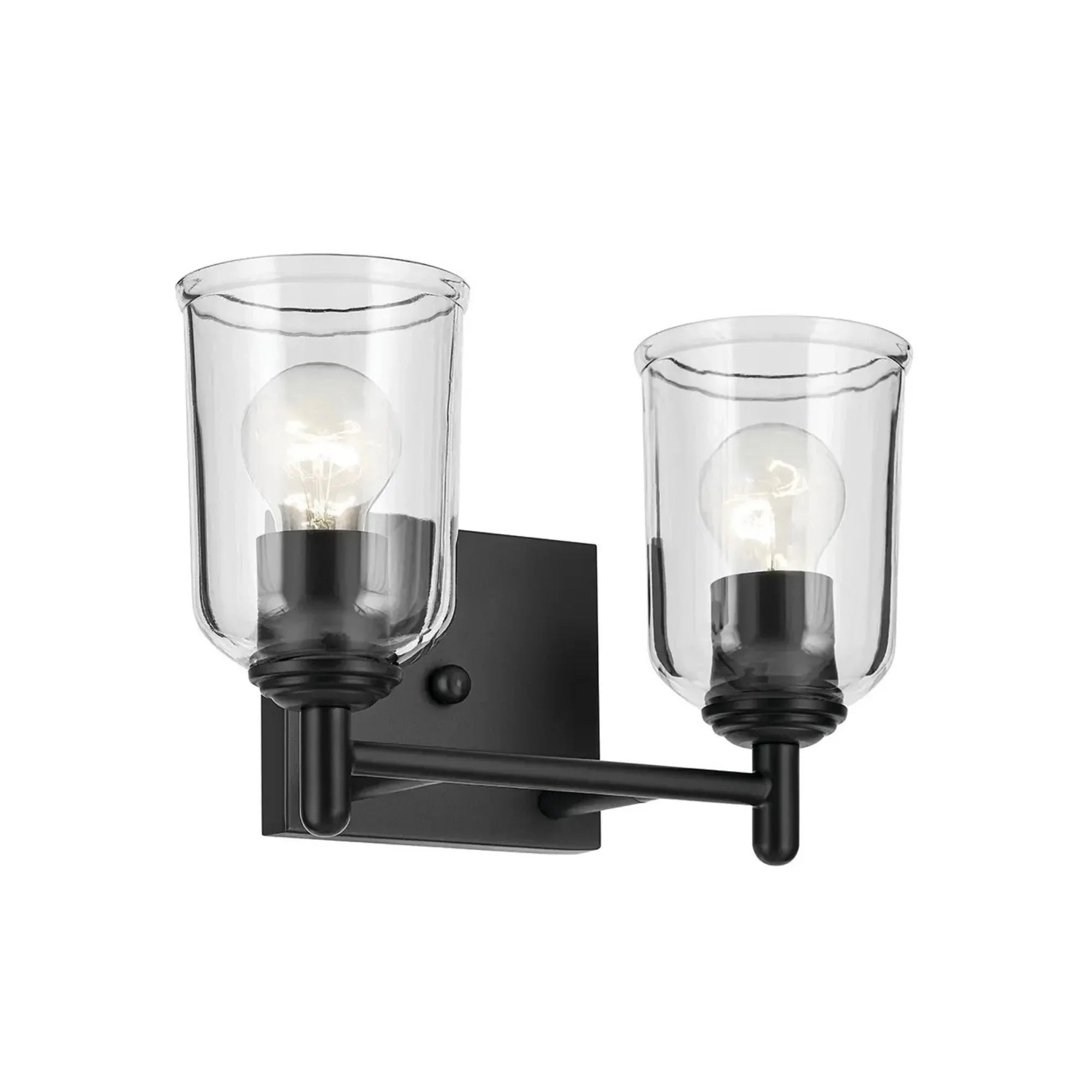 Shailene 13" 2-Light Bath Vanity Light, Black Finish, Clear Glass