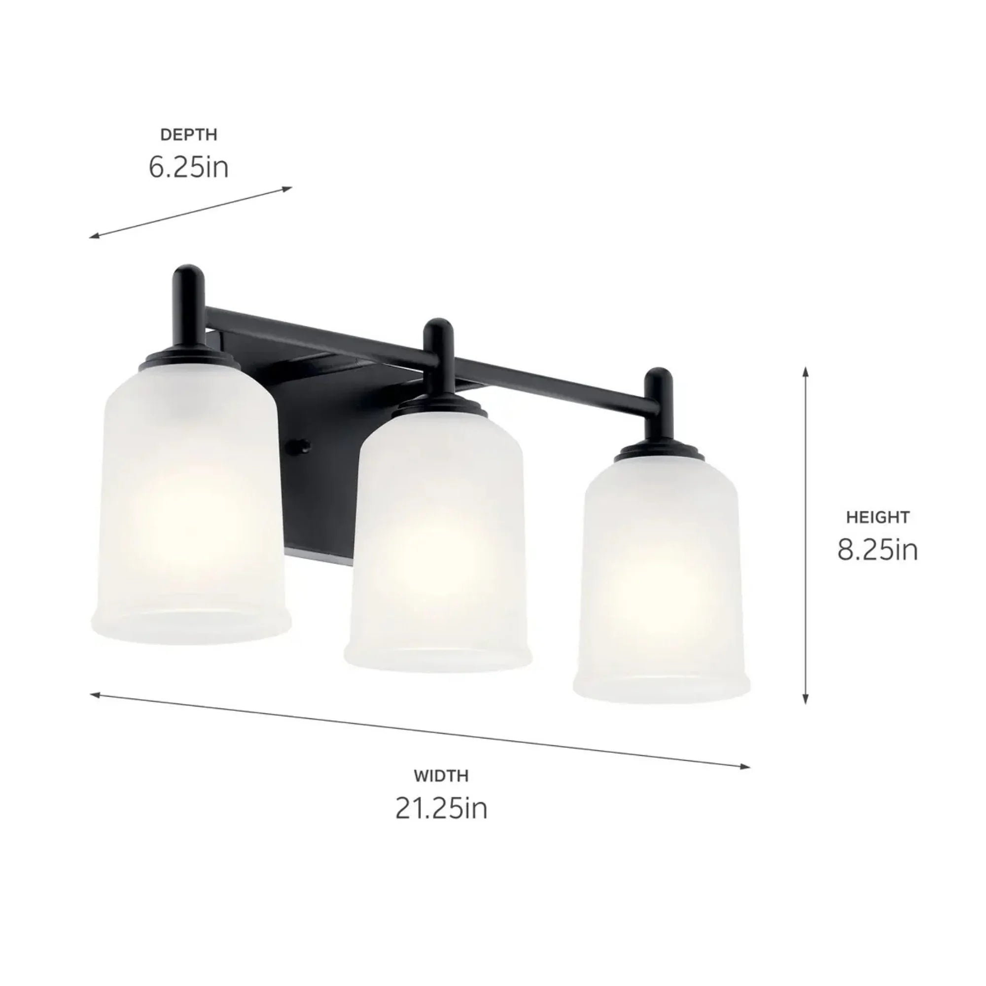 Shailene 21" 3-Light Bath Vanity Light, Black Finish, Etched Glass