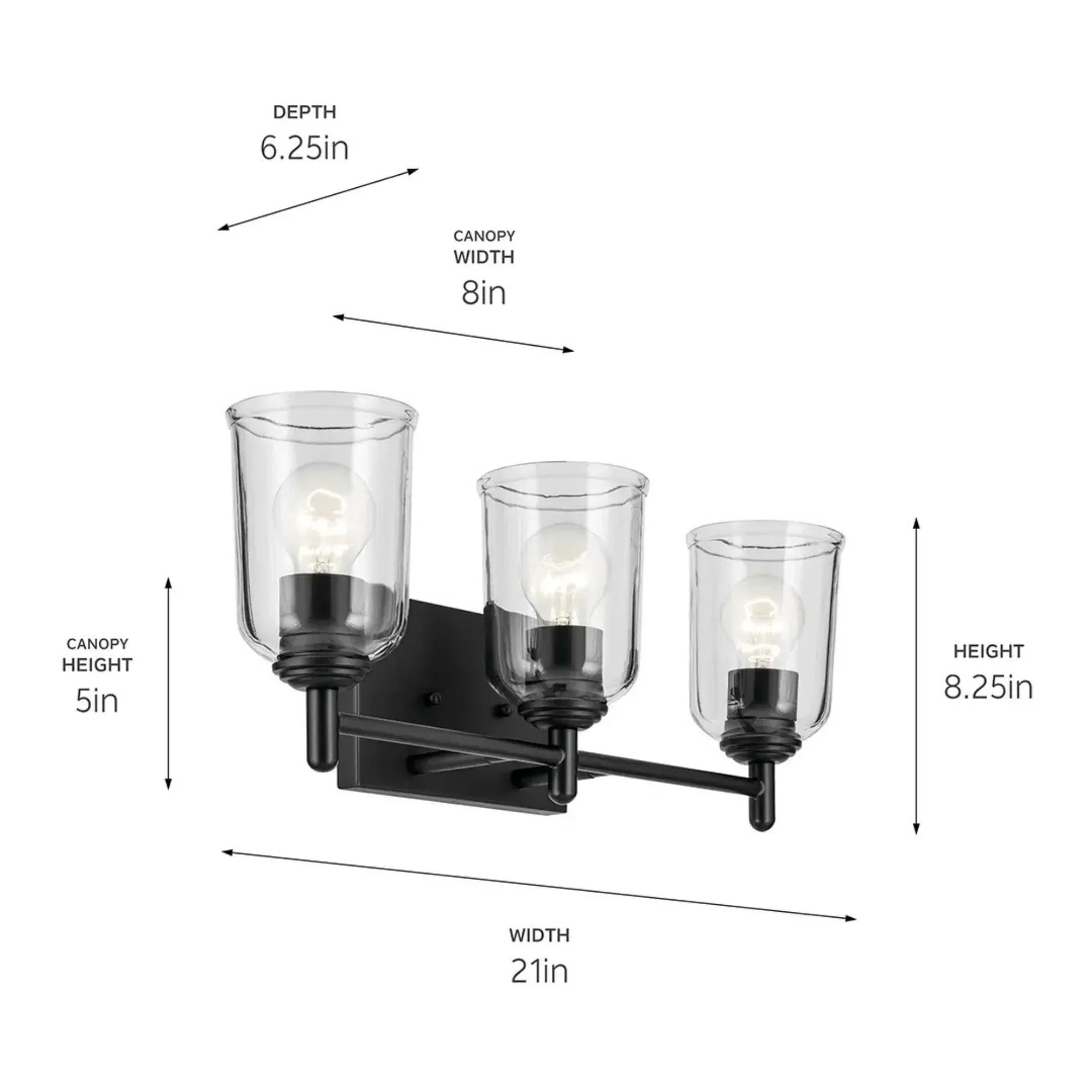 Shailene 21" 3-Light Bath Vanity Light, Black Finish, Clear Glass