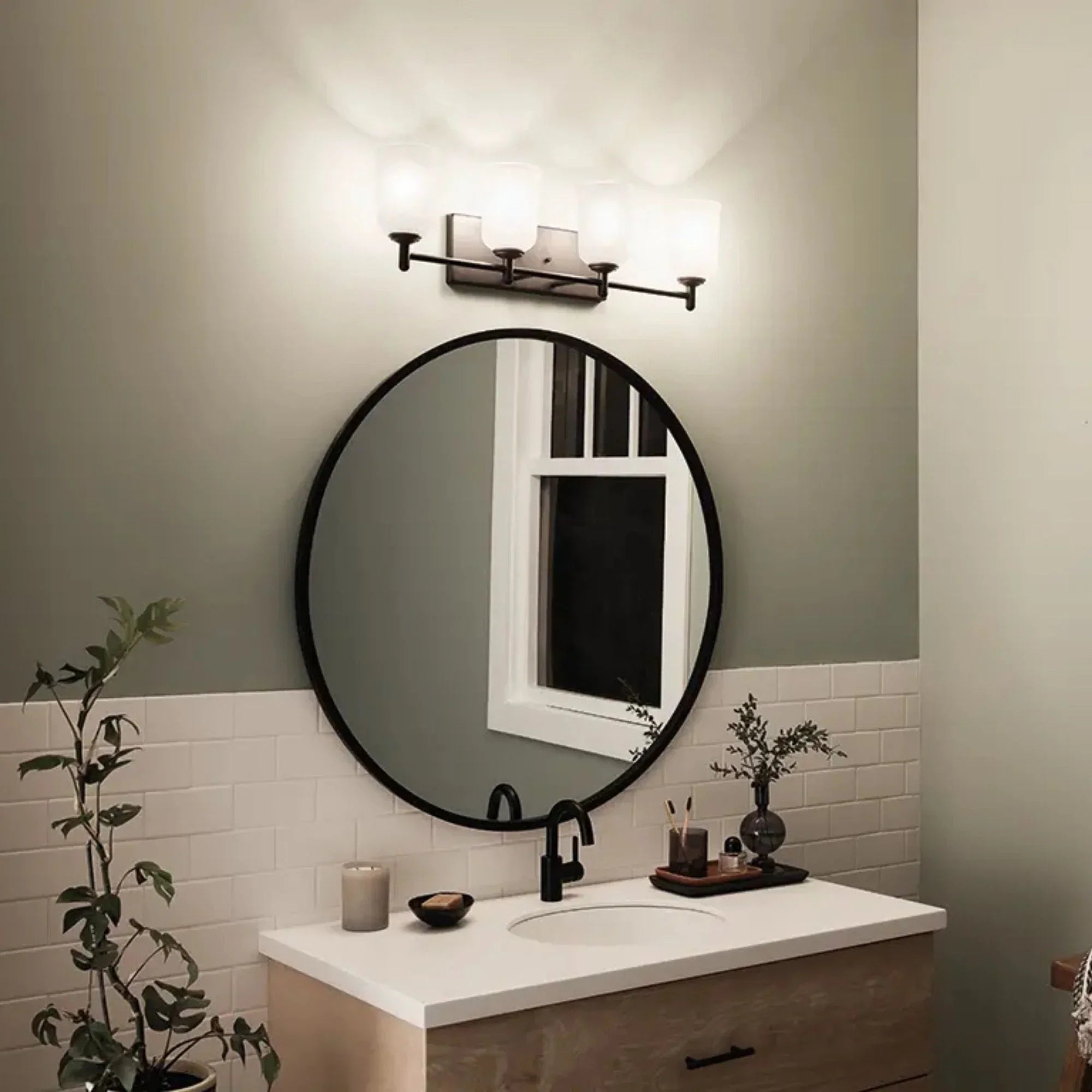 Shailene 30" 4-Light Bath Vanity Light, Black Finish, Etched Glass
