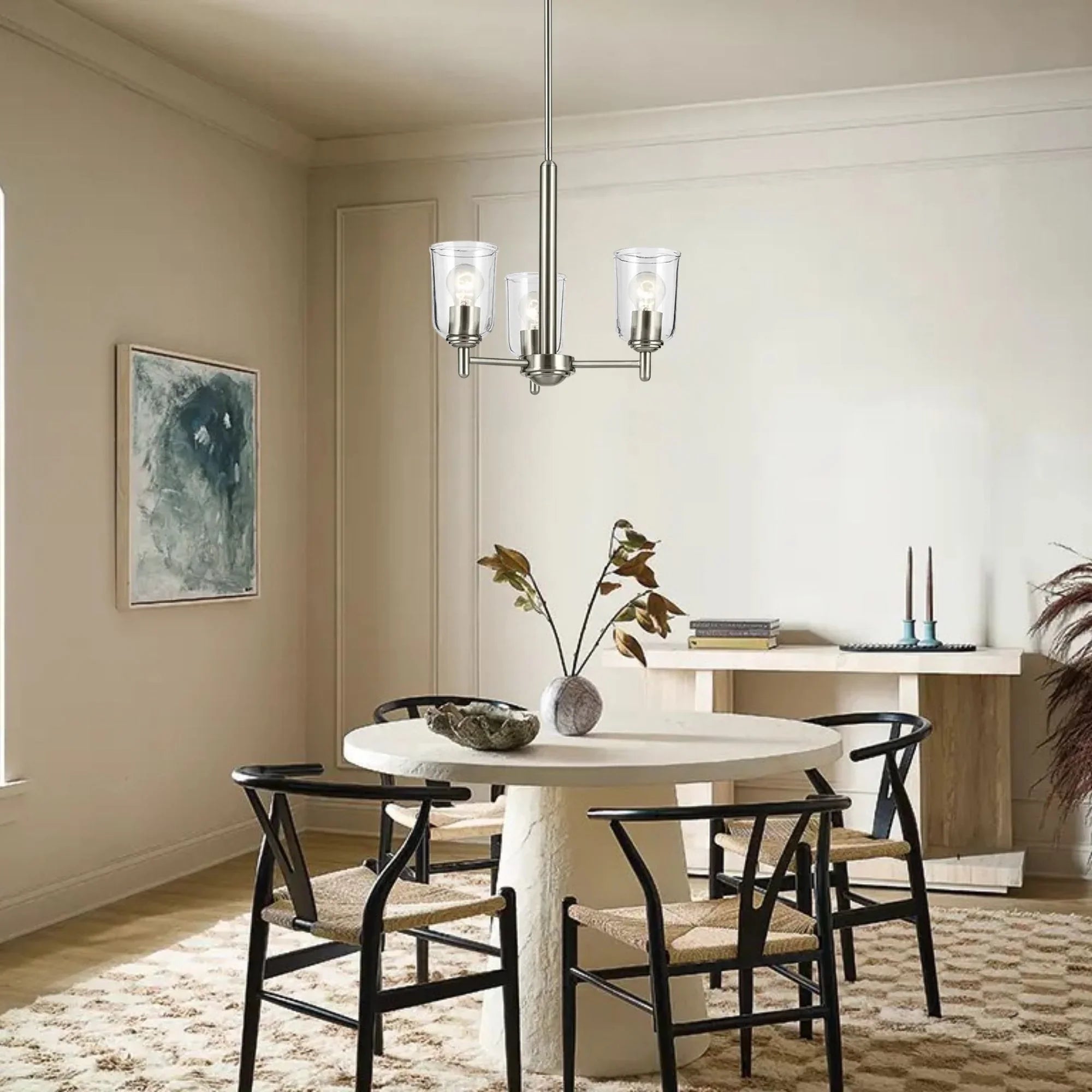 Shailene 18" 3-Light Mini Chandelier, Brushed Nickel Finish, Clear Glass