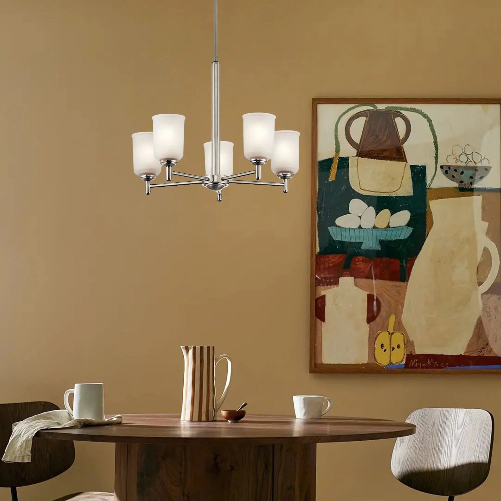 Shailene 24" 5-Light Chandelier, Brushed Nickel Finish, Etched Glass