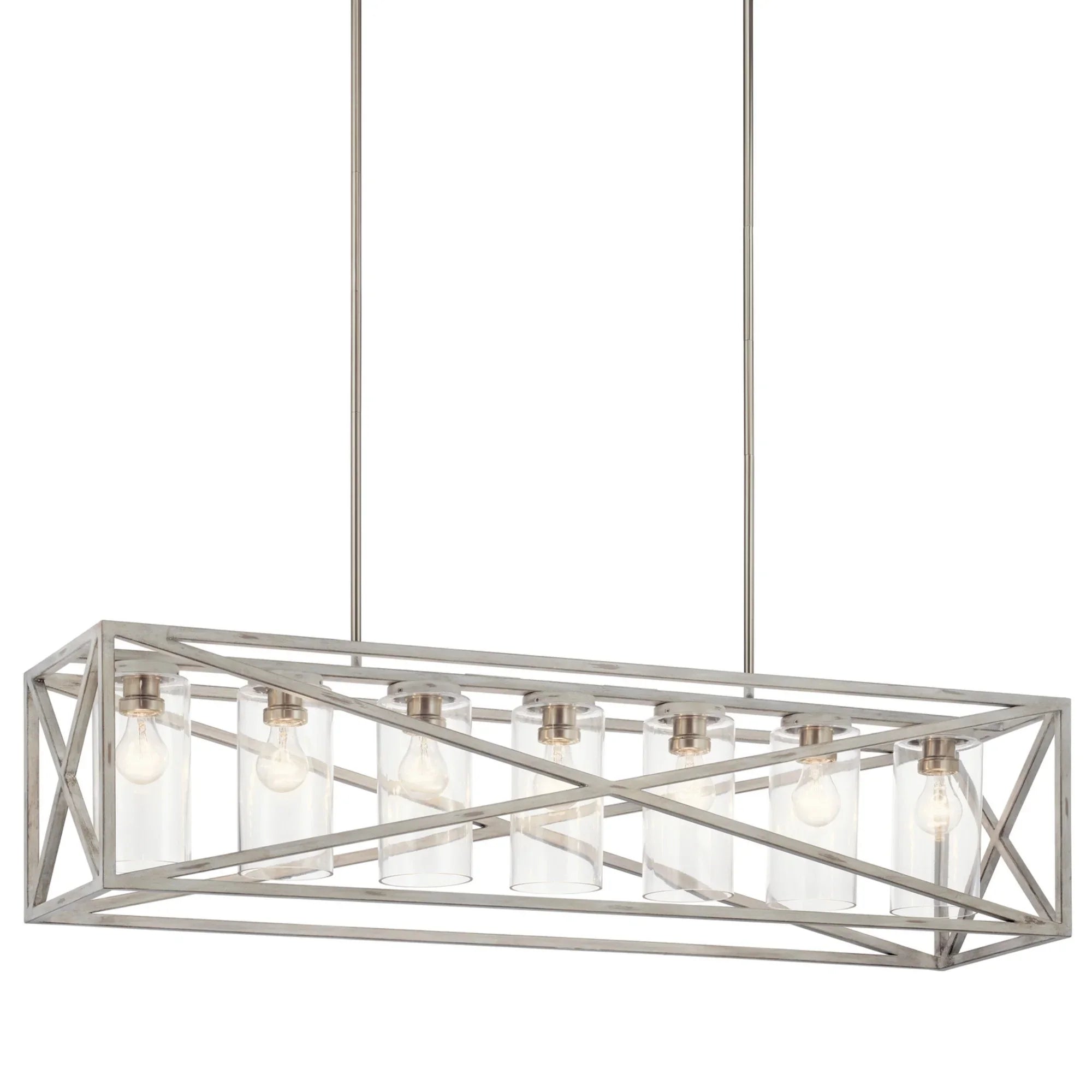 Moorgate 48" 7-Light Linear Chandelier, Distressed Antique White Finish - Bees Lighting