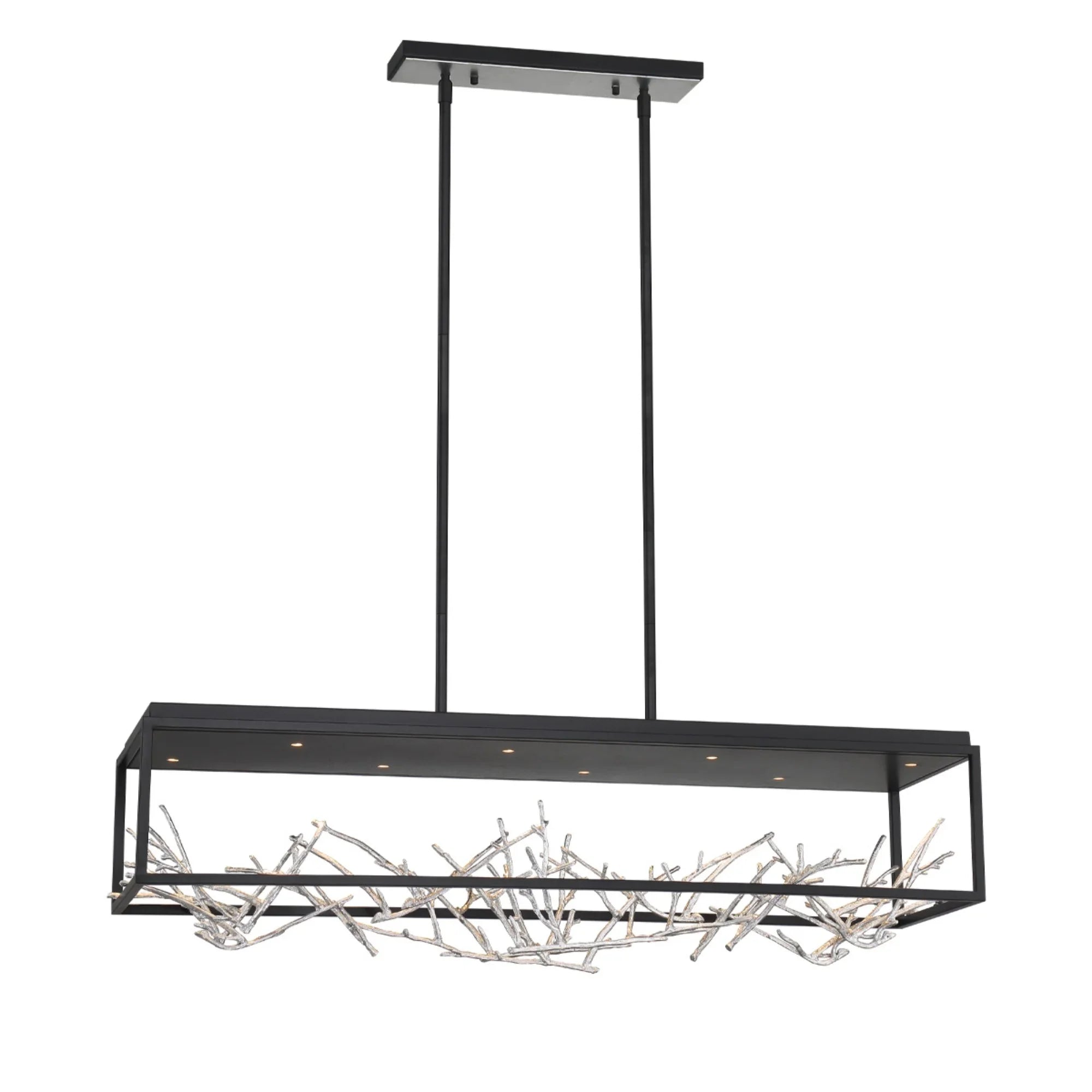 Aerie 8-Light 42" LED Linear Chandelier, Silver & Black Finish - Bees Lighting