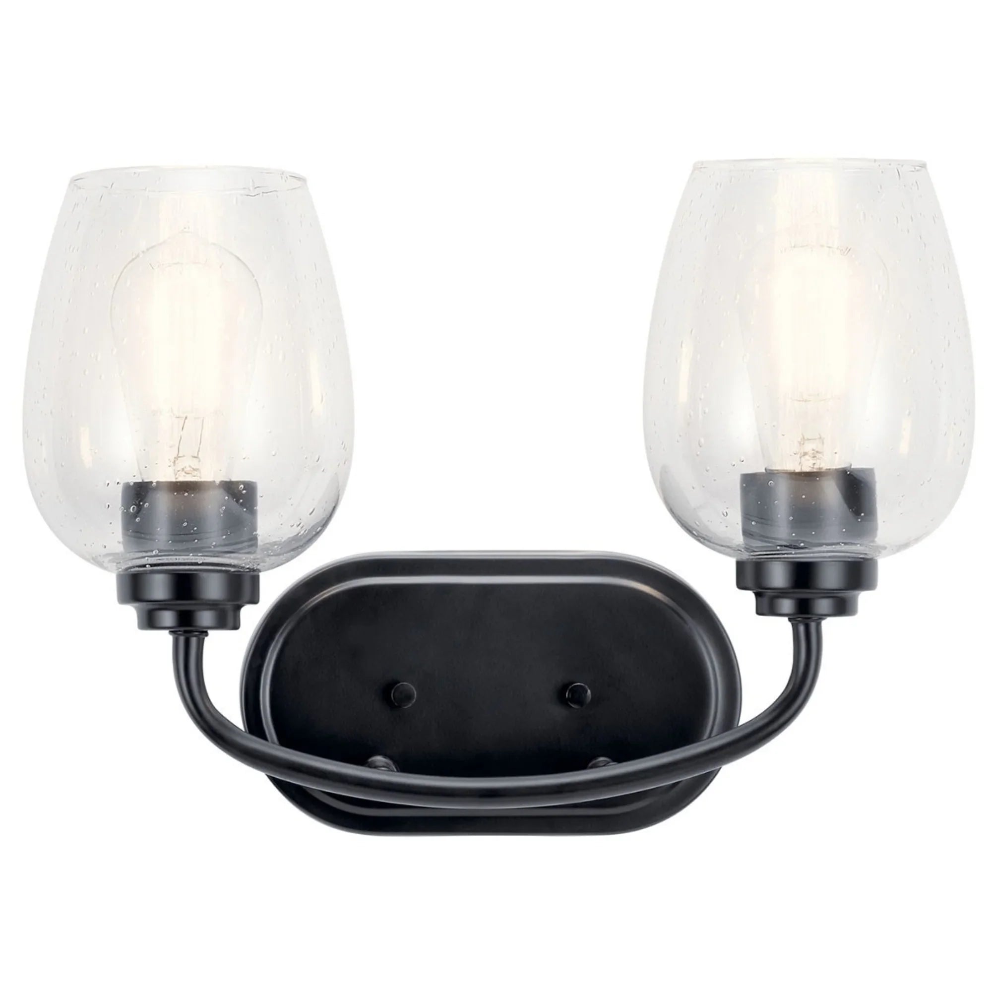 Valserrano 15" 2-Light Bath Vanity Light, Black Finish, Clear Seeded Glass - Bees Lighting