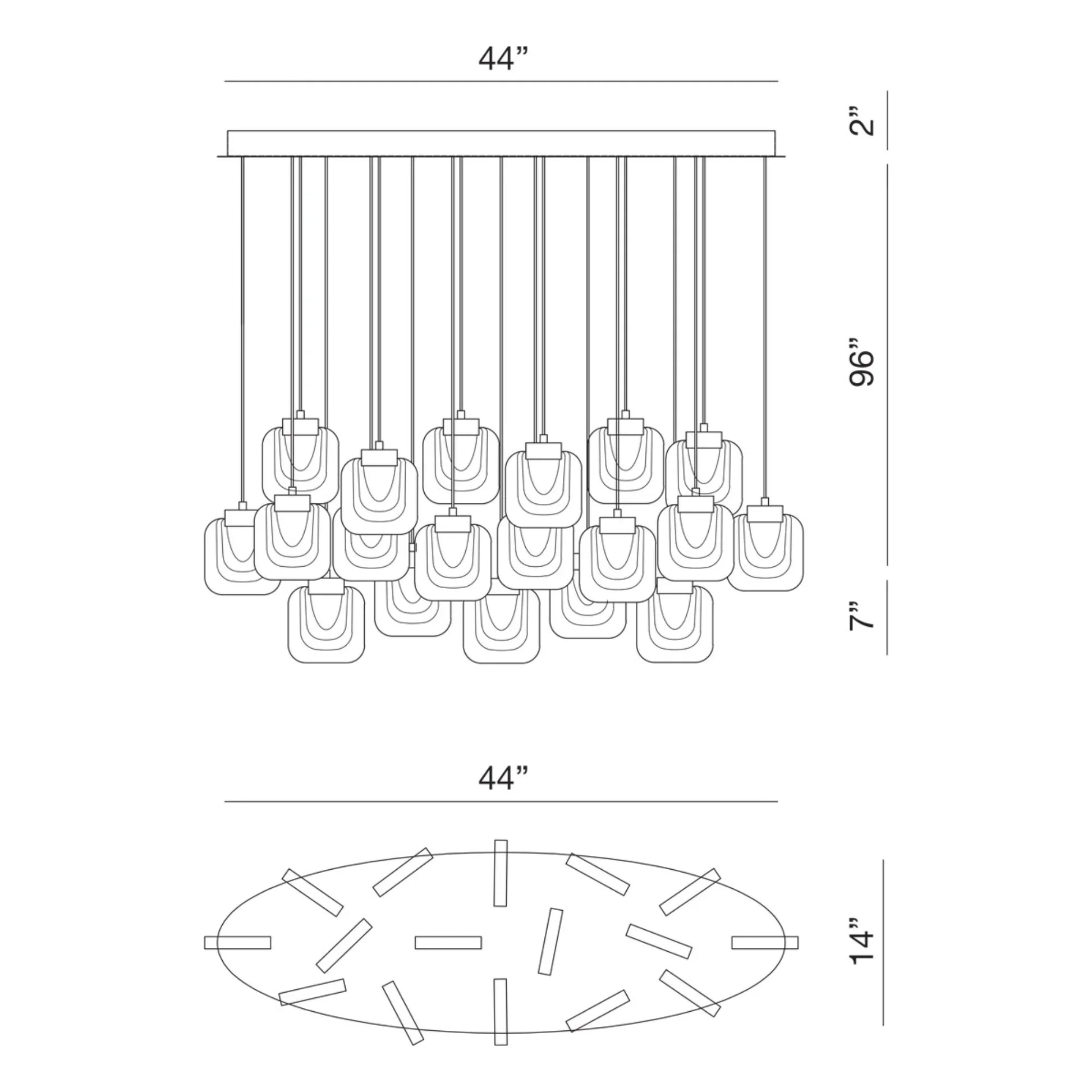 Paget 16-Light 44" LED Multi Drop Chandelier, Chrome Finish - Bees Lighting