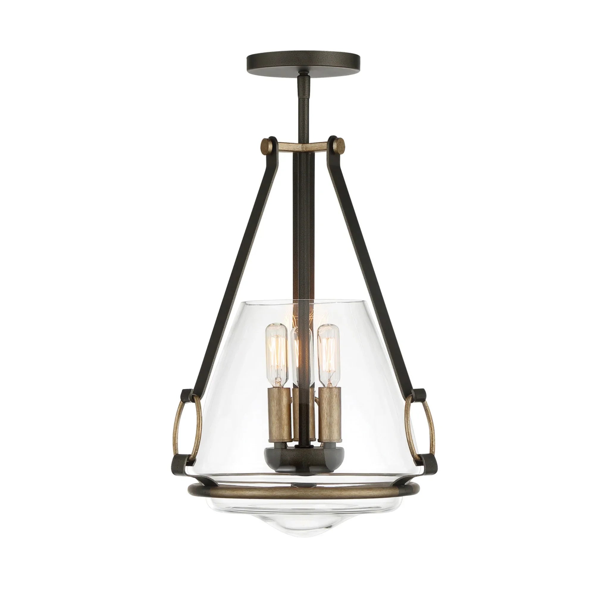 Eden Valley 18" 3-Light Pendant/Semi Flush, Smoked Iron & Aged Gold Finish - Bees Lighting