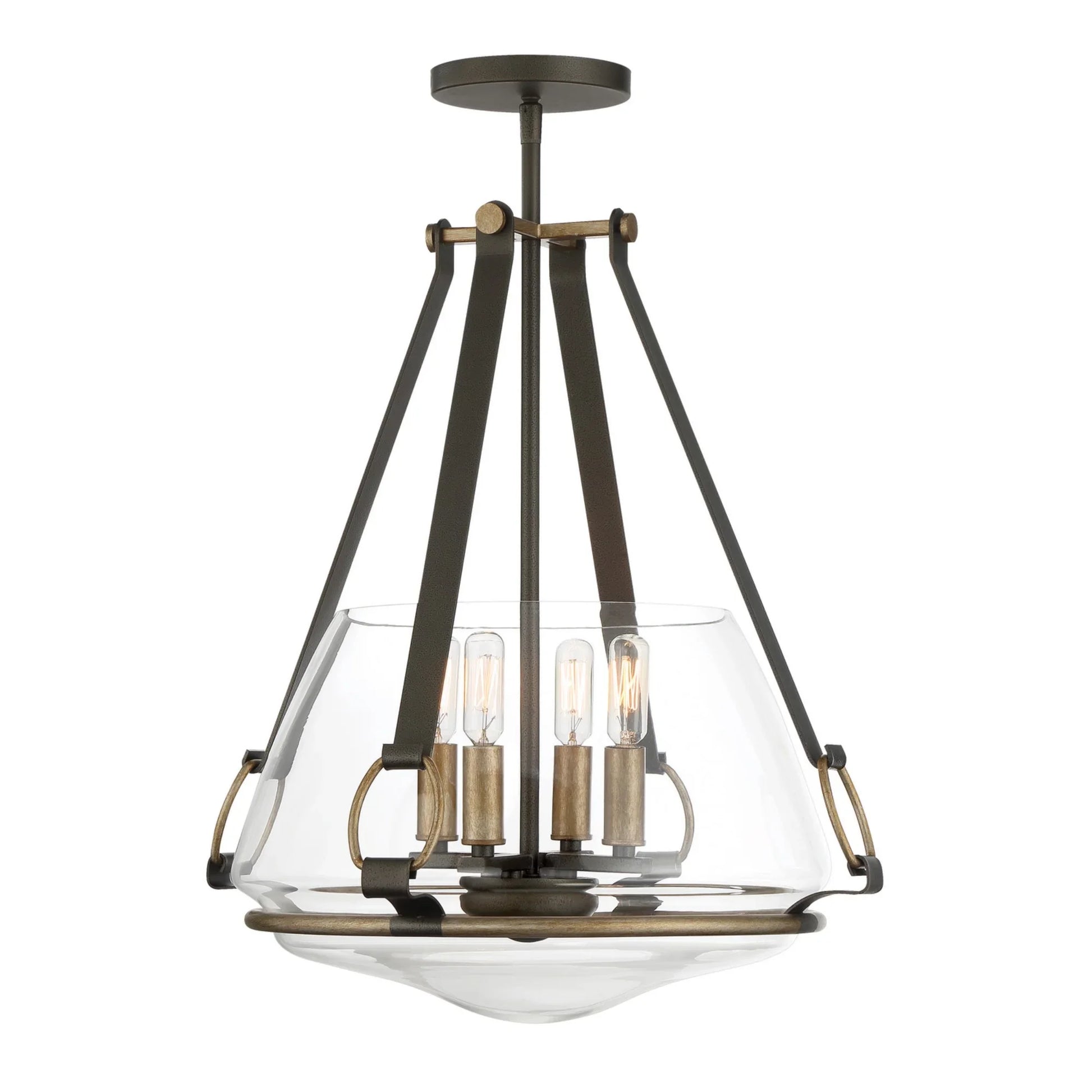 Eden Valley 21" 4-Light Pendant/Semi Flush, Smoked Iron & Aged Gold Finish - Bees Lighting