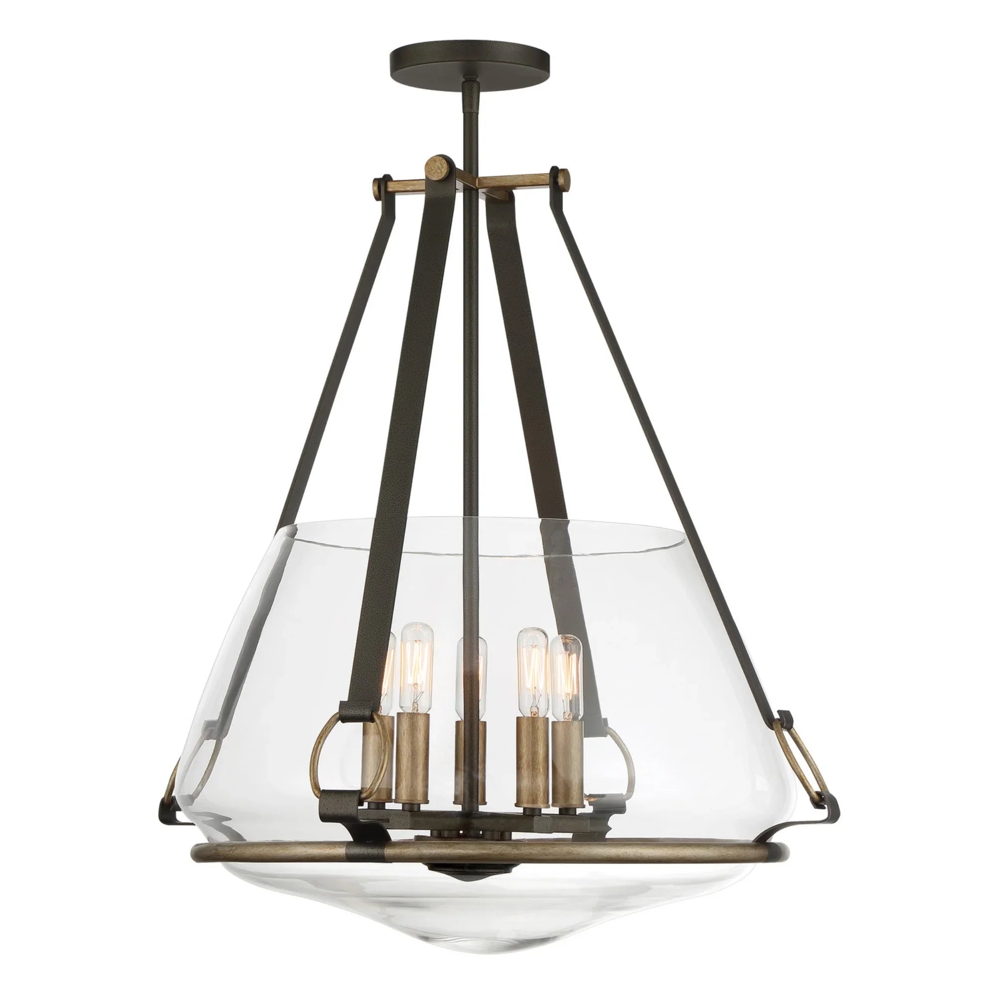 Eden Valley 26" 5-Light Pendant/Semi Flush, Smoked Iron & Aged Gold Finish - Bees Lighting