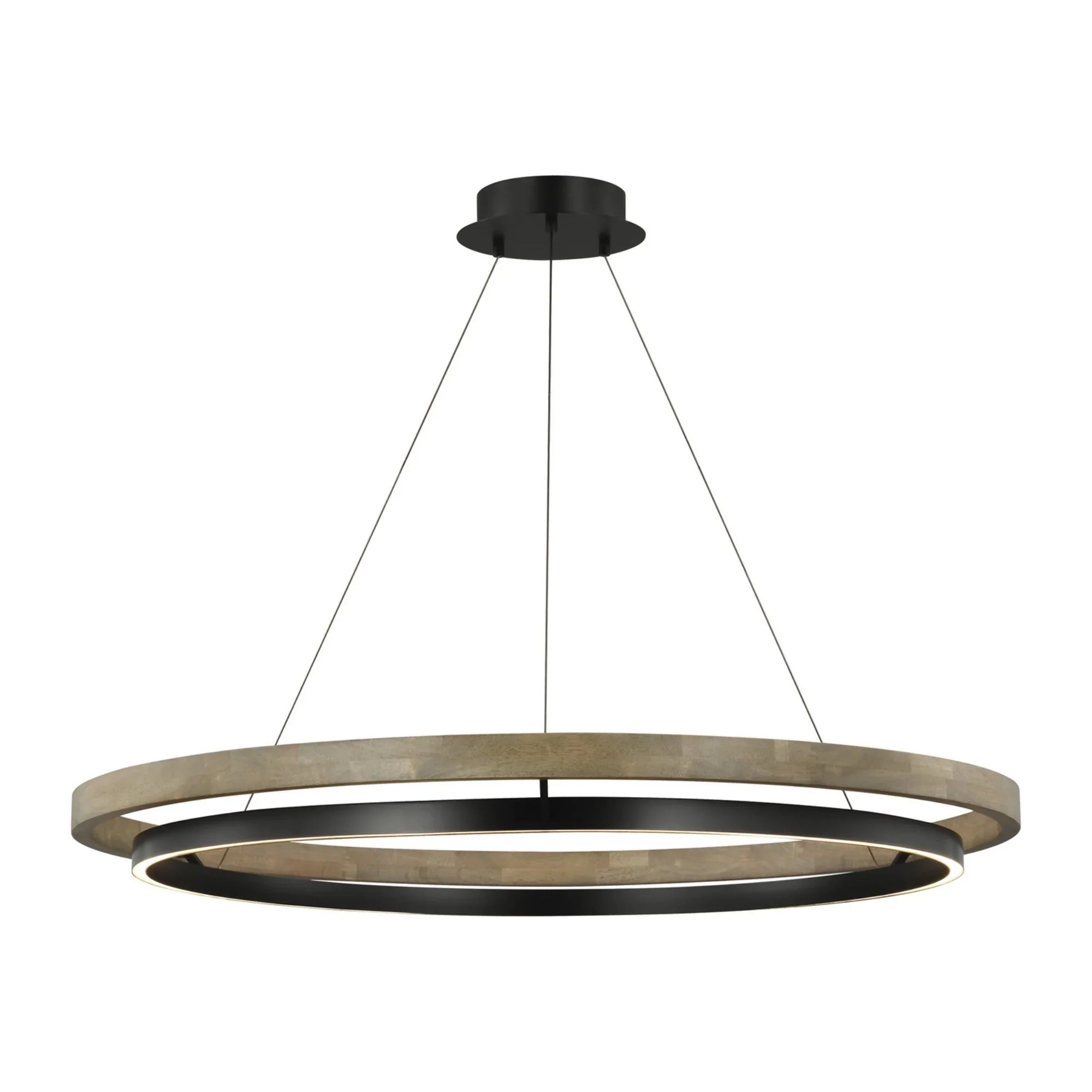 Grace 48" LED Chandelier, Matte Black & Weathered Oak Wood Finish - Bees Lighting