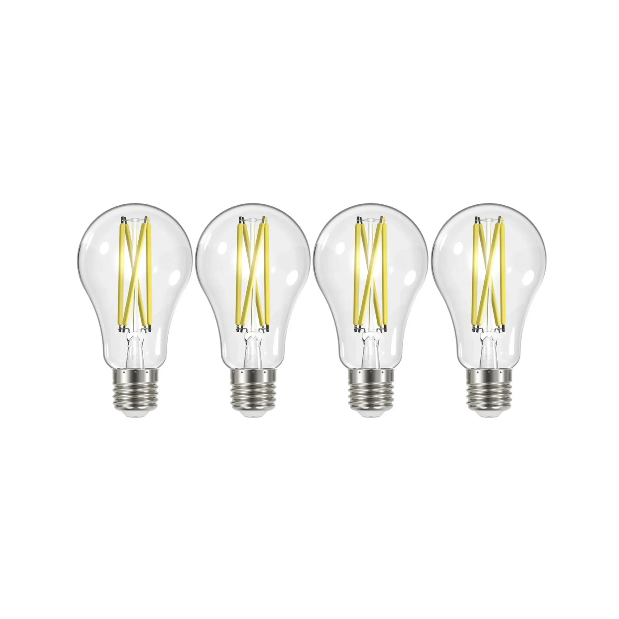 A19 LED Filament Bulb, 100W Equal, 13 Watts, 1500 Lumens, 3000K, E26 Medium Base, Clear, Pack of 4 - Bees Lighting
