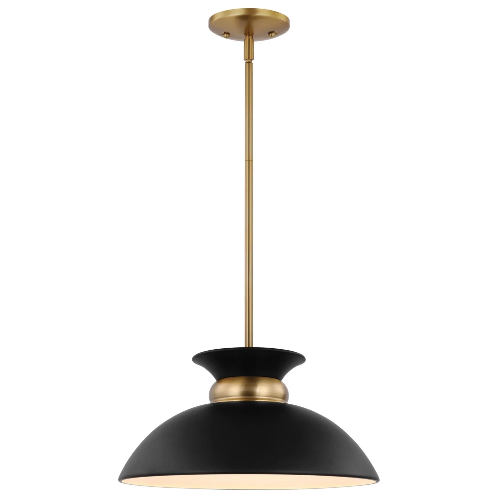 Perkins 15" Pendant, Matte Black with Vintage Brass - Bees Lighting