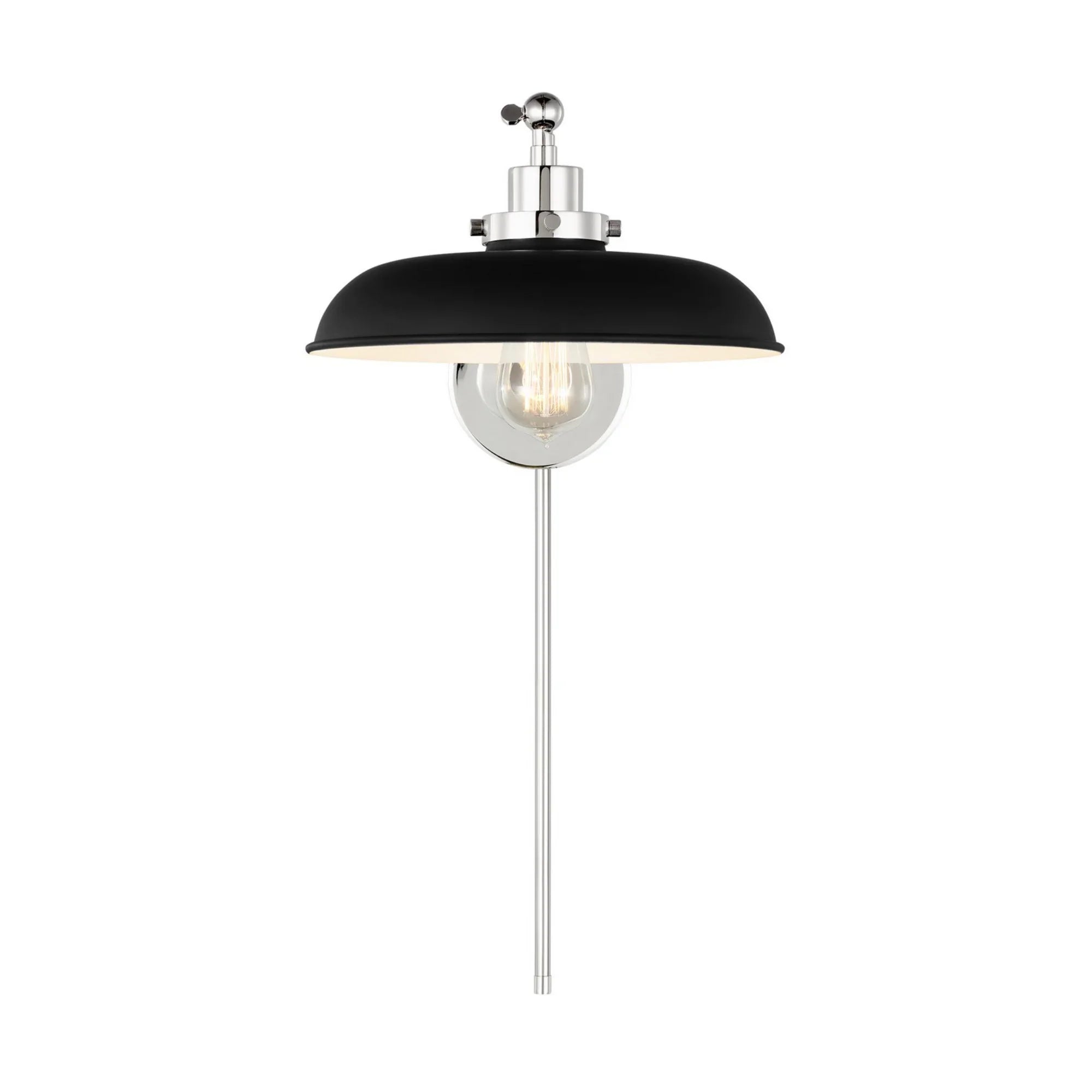 Wellfleet Single Arm Wide Task Sconce, Midnight Black & Polished Nickel Finish - Bees Lighting