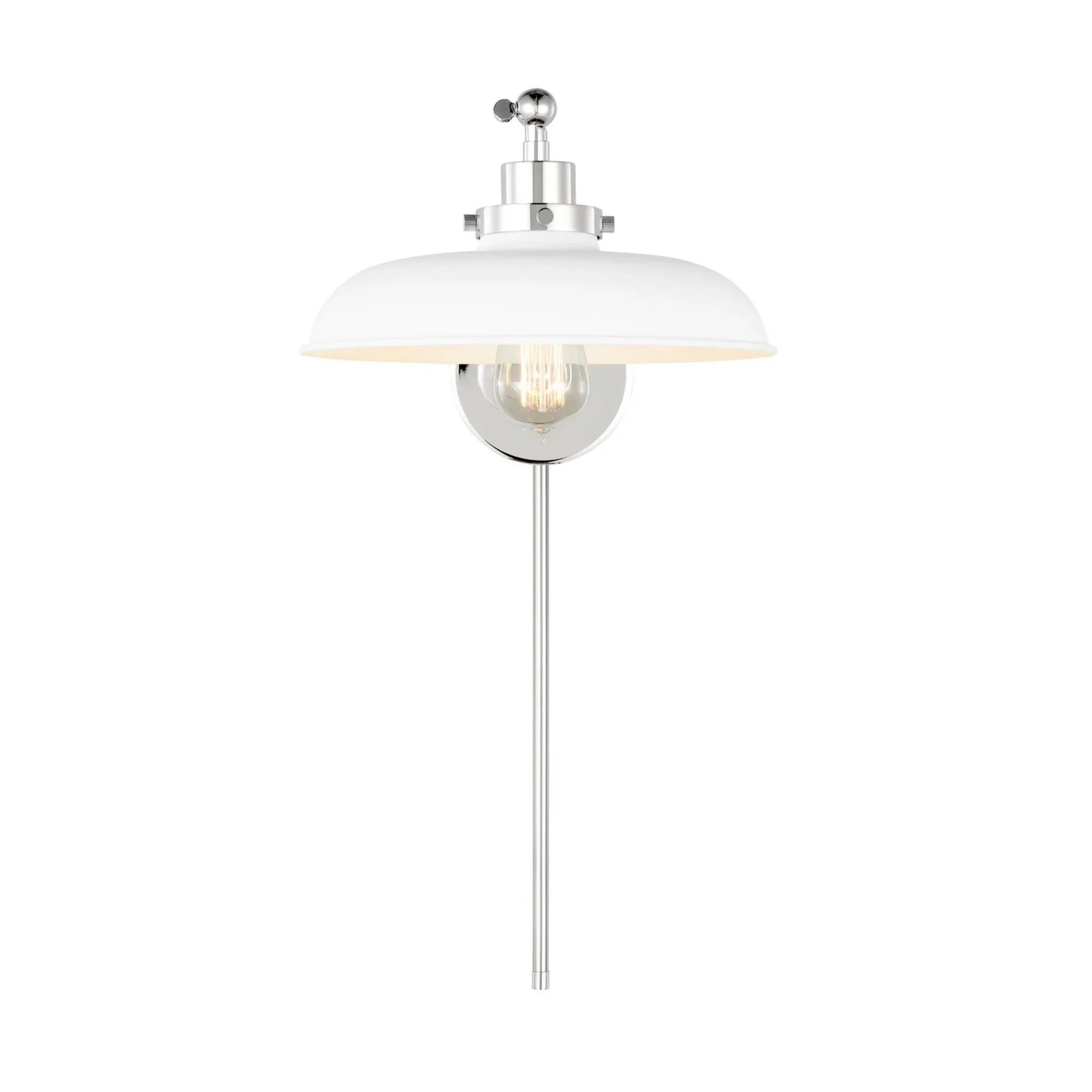 Wellfleet Single Arm Wide Task Sconce, Matte White & Polished Nickel Finish - Bees Lighting