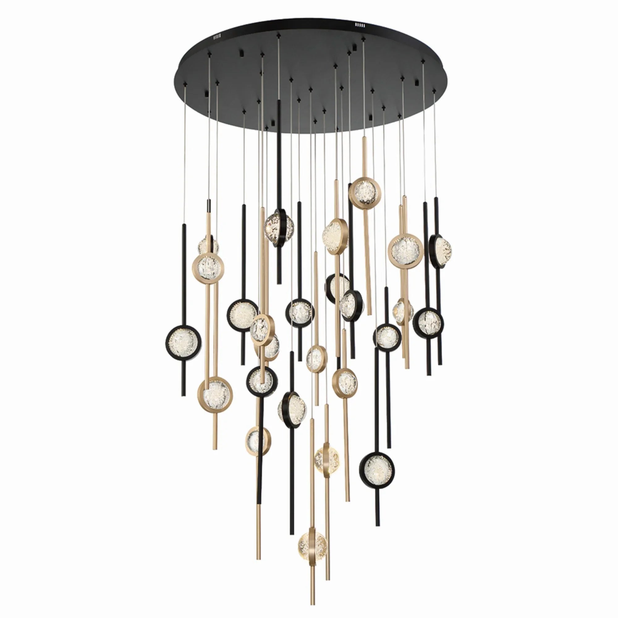 Barletta 26-Light 40" LED Grand Chandelier, Black & Brass Finish - Bees Lighting