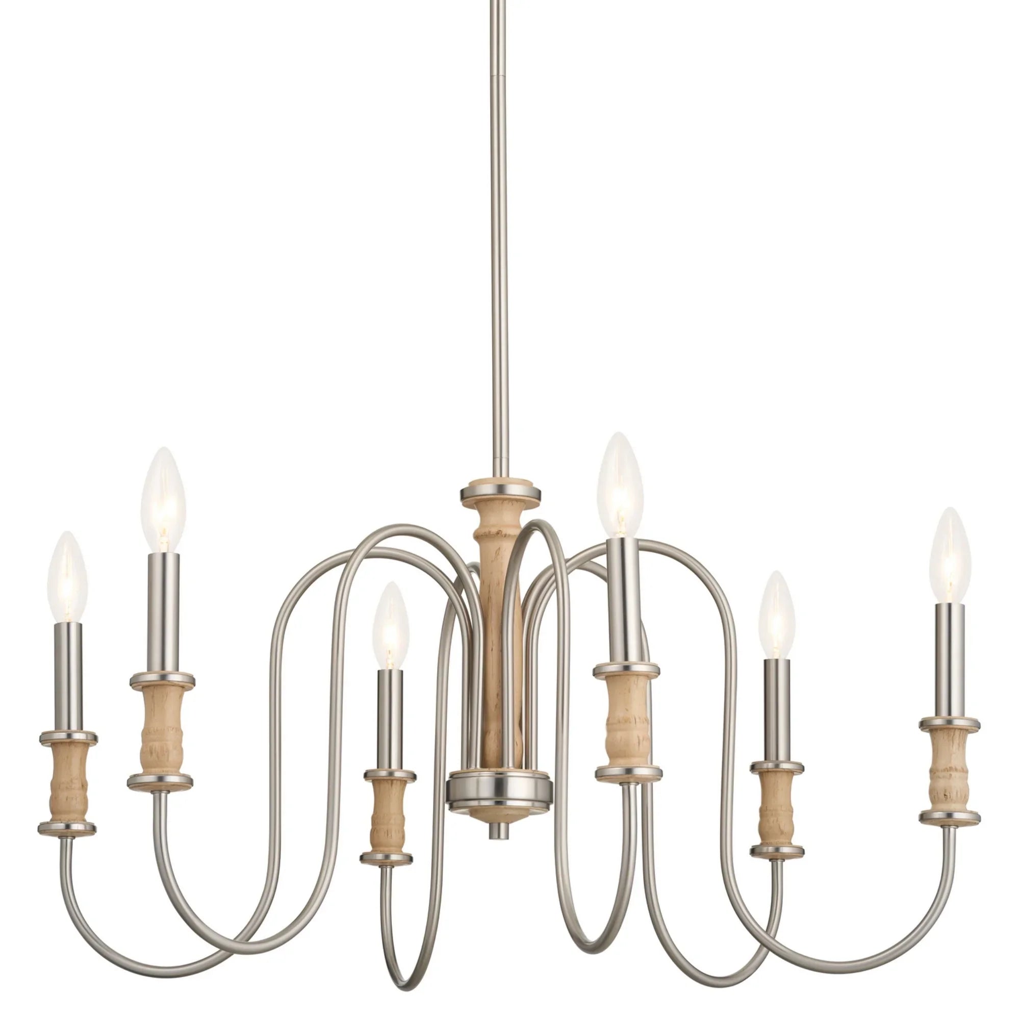 Karthe 29" 6-Light Chandelier, Brushed Nickel Finish - Bees Lighting