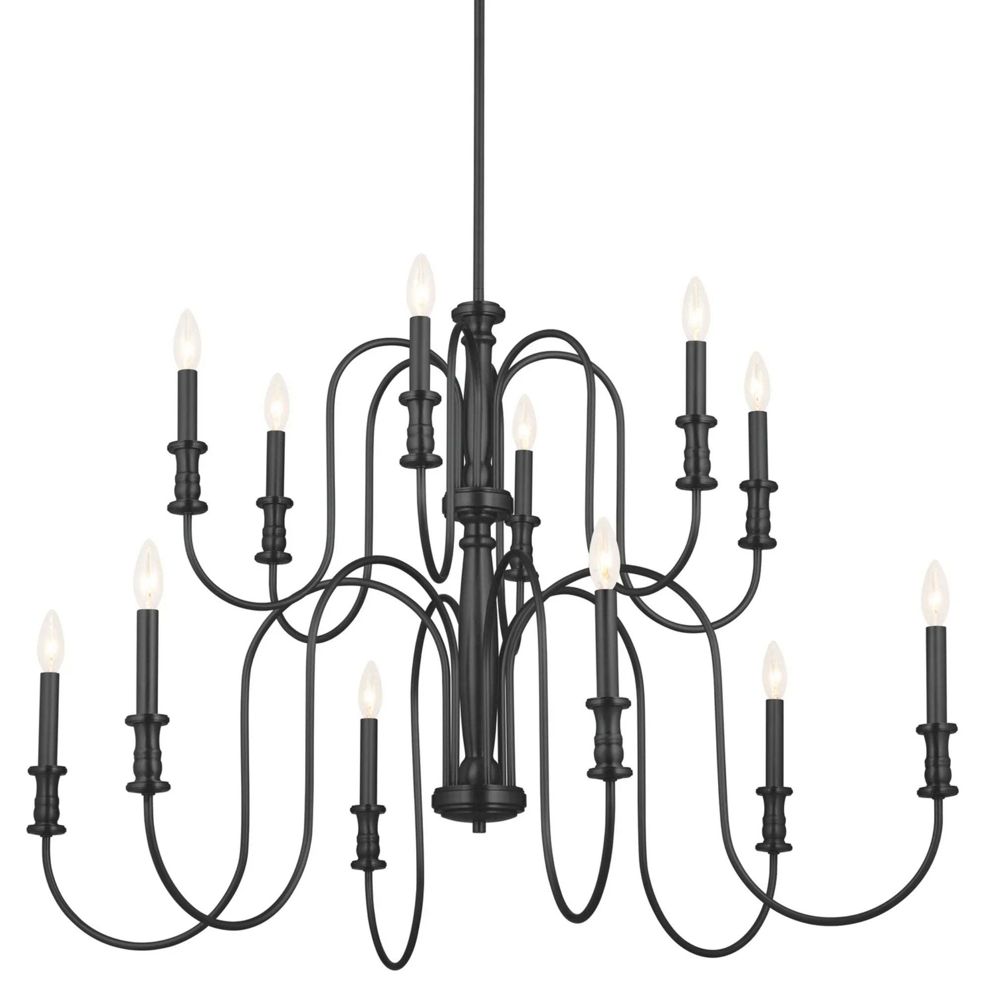 Karthe 42" 12-Light Chandelier, Black Finish - Bees Lighting