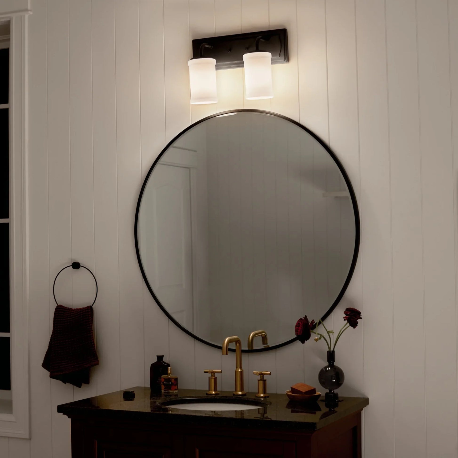 Vetivene 15" 2-Light Bath Vanity Light, Textured Black Finish - Bees Lighting