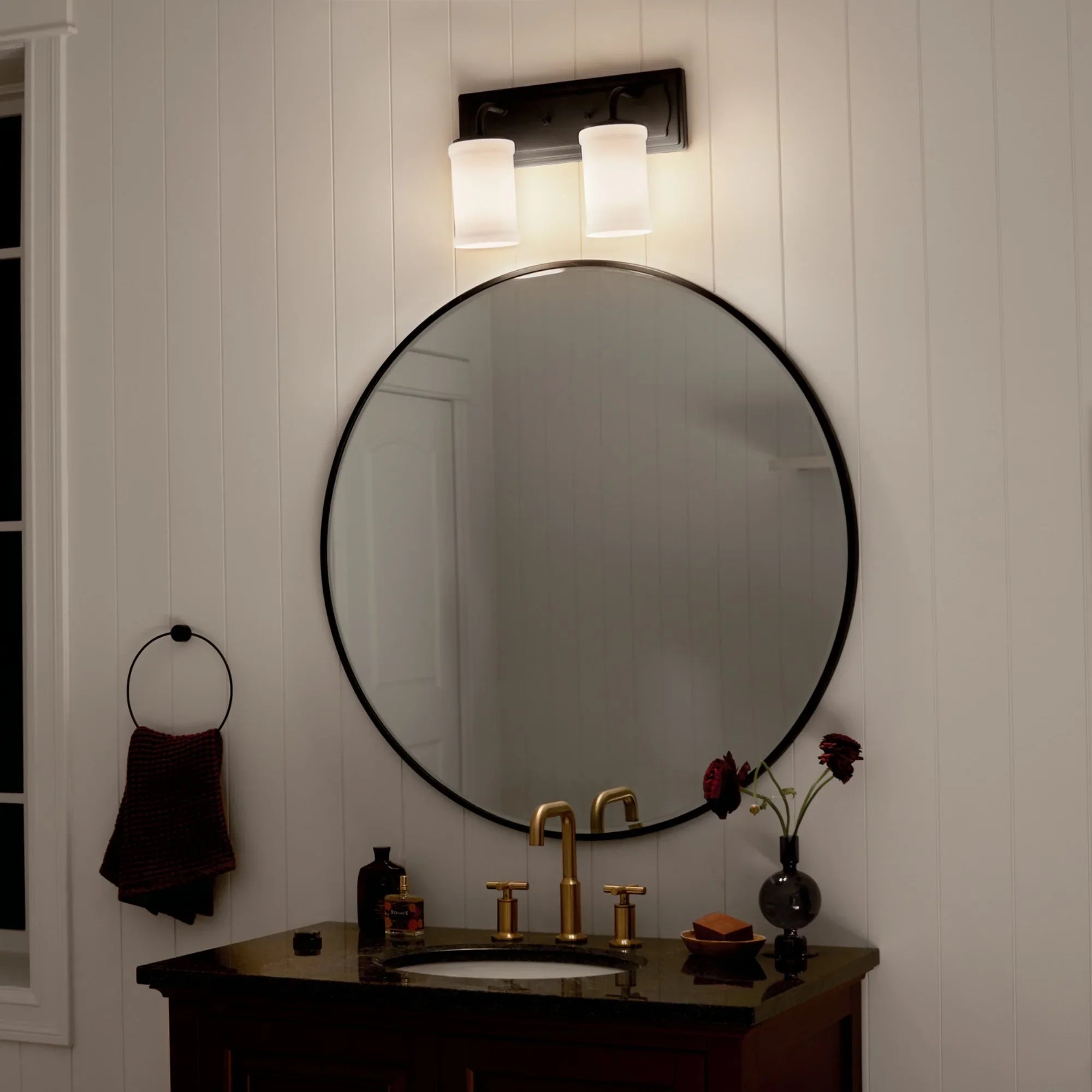 Vetivene 15" 2-Light Bath Vanity Light, Textured Black Finish - Bees Lighting