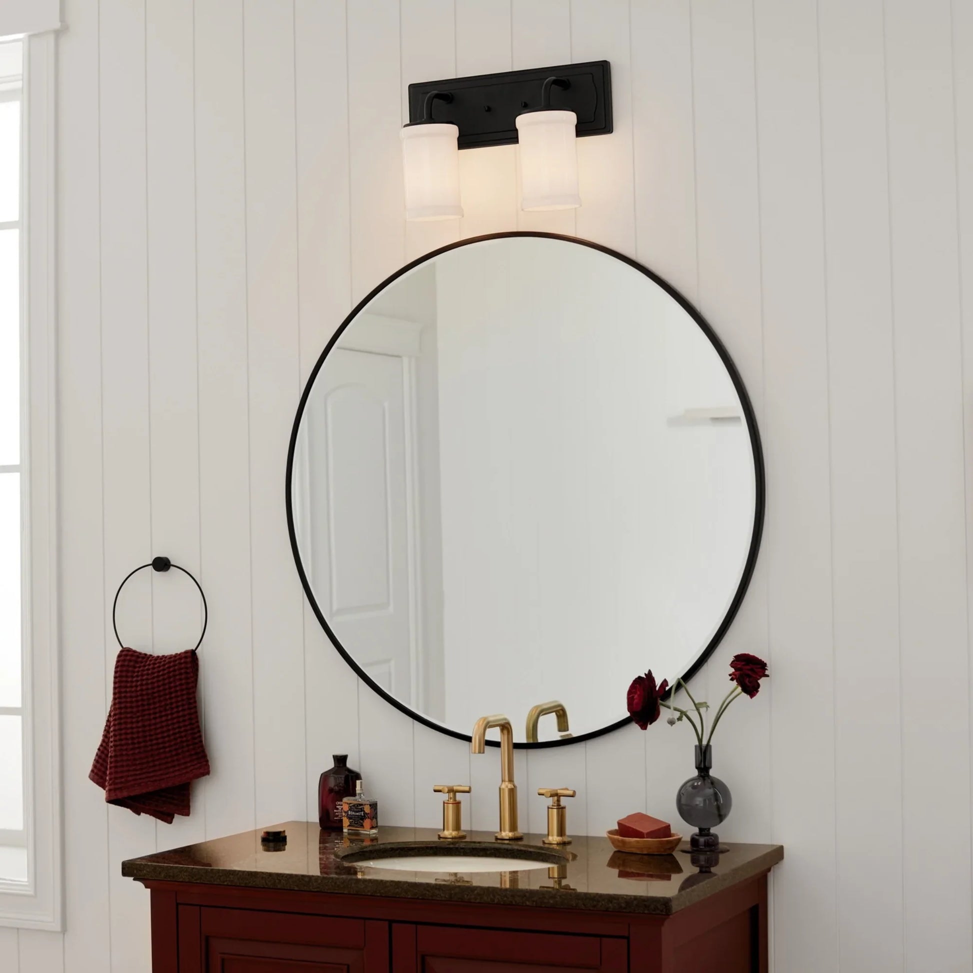 Vetivene 15" 2-Light Bath Vanity Light, Textured Black Finish - Bees Lighting