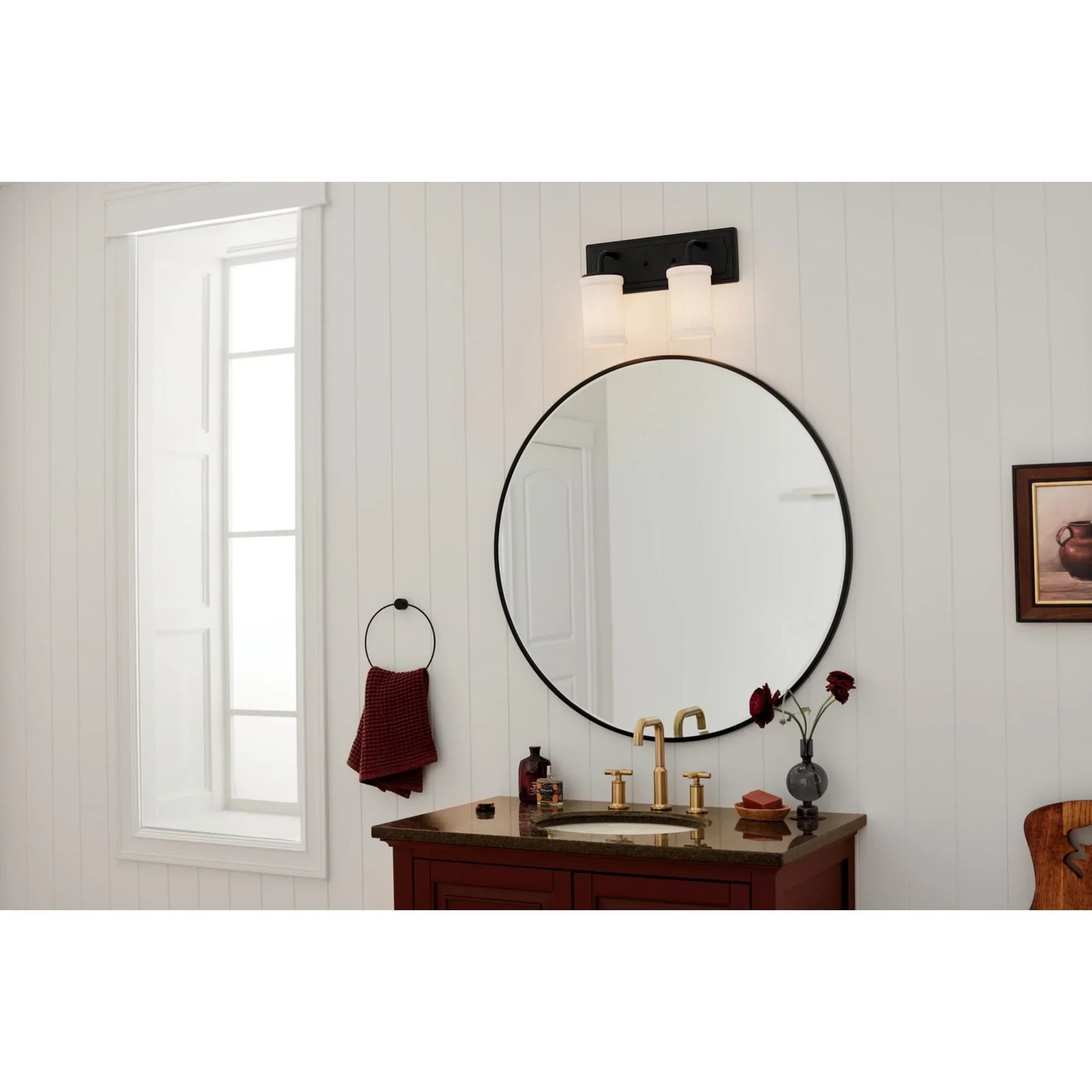 Vetivene 15" 2-Light Bath Vanity Light, Textured Black Finish - Bees Lighting
