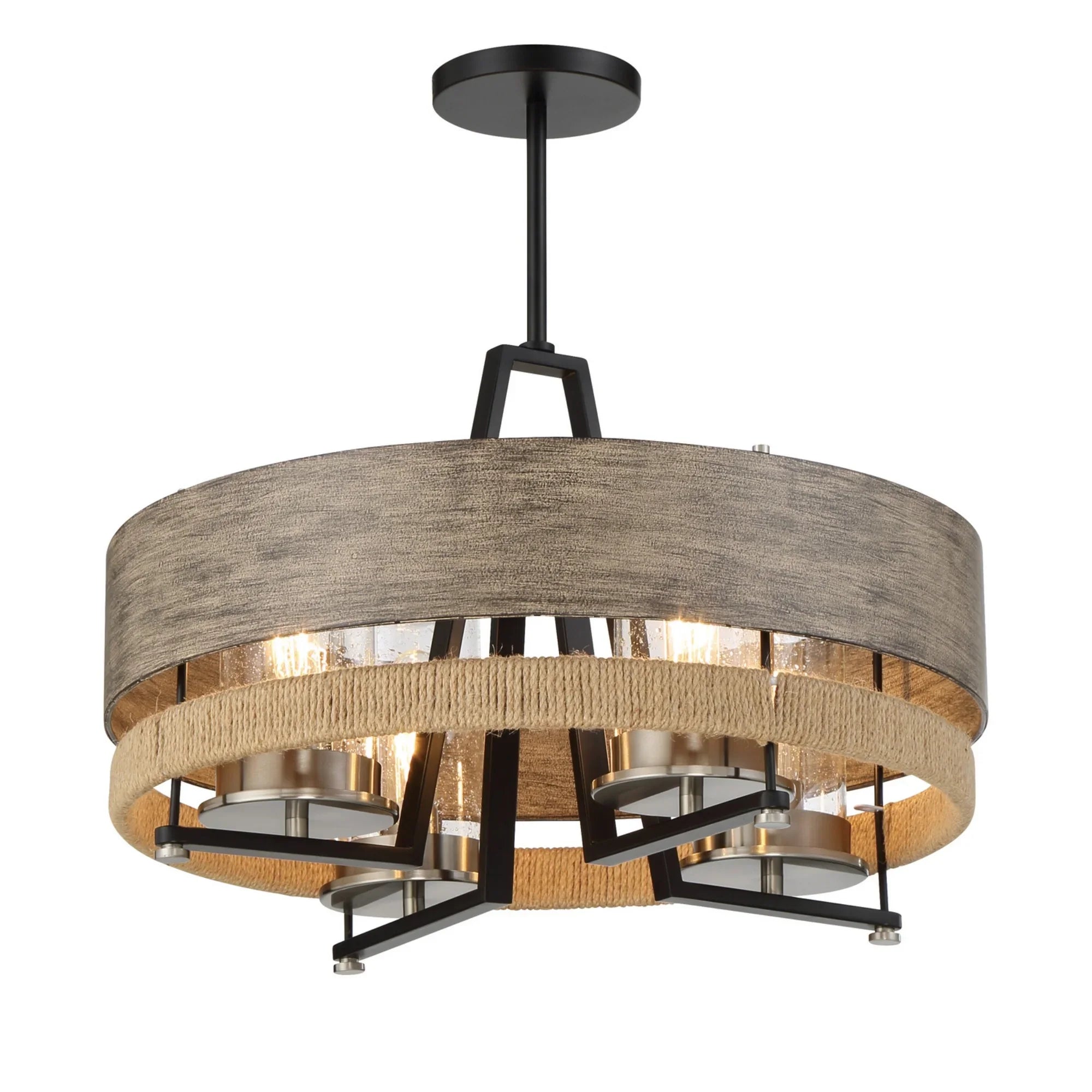 Silver Creek 20" 4-Light Pendant, Stone Grey, Coal & Brushed Nickel Finish - Bees Lighting