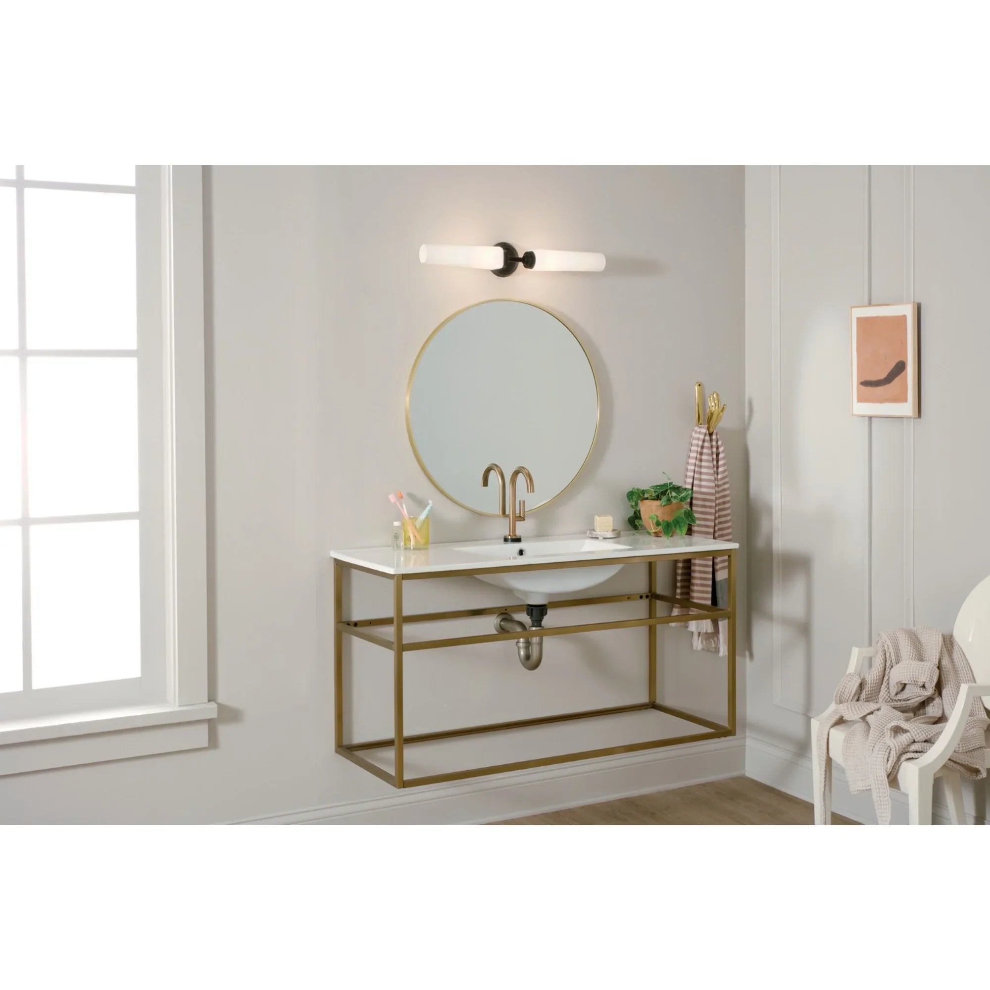 Truby 26" 2-Light Bath Vanity Light, Black Finish - Bees Lighting