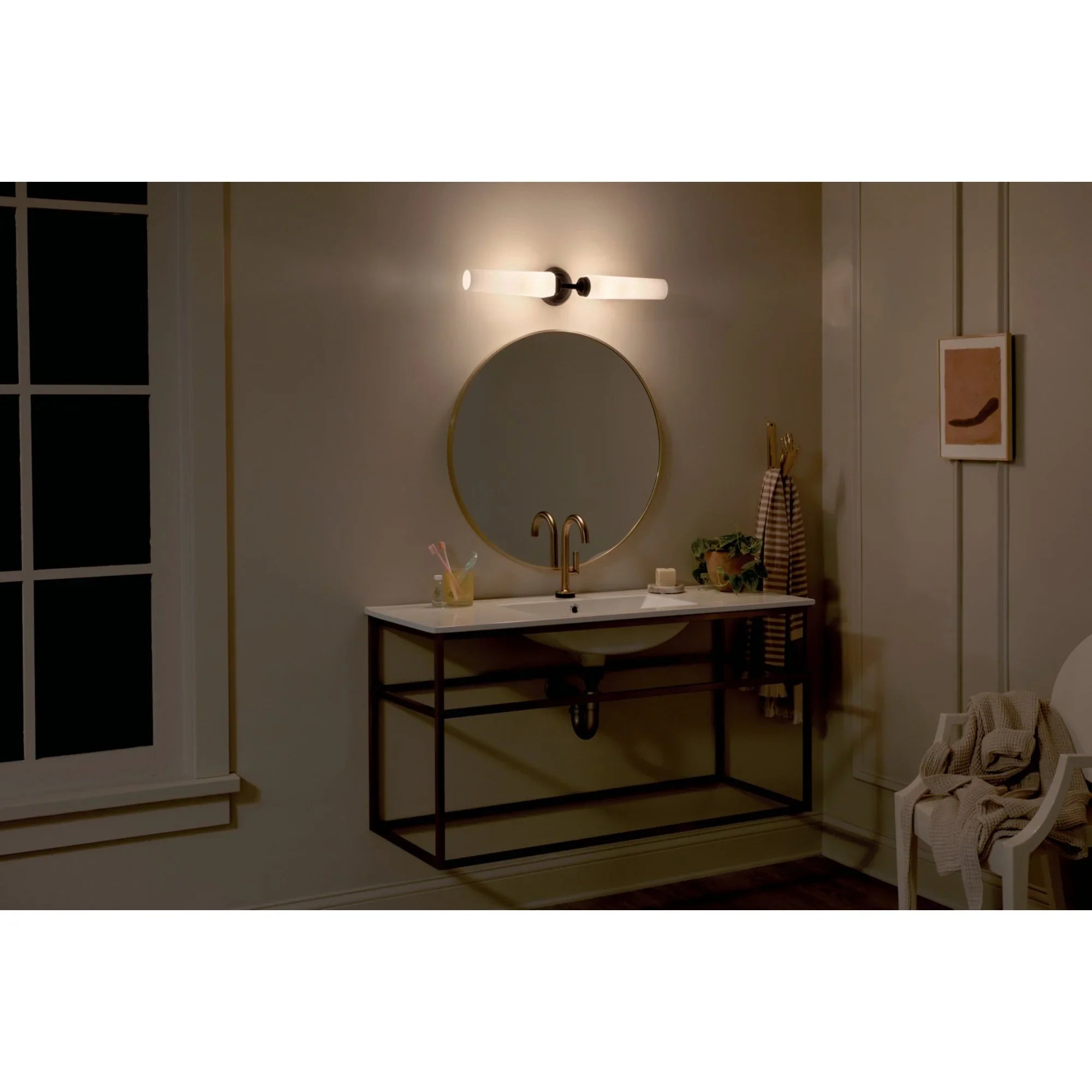 Truby 26" 2-Light Bath Vanity Light, Black Finish - Bees Lighting