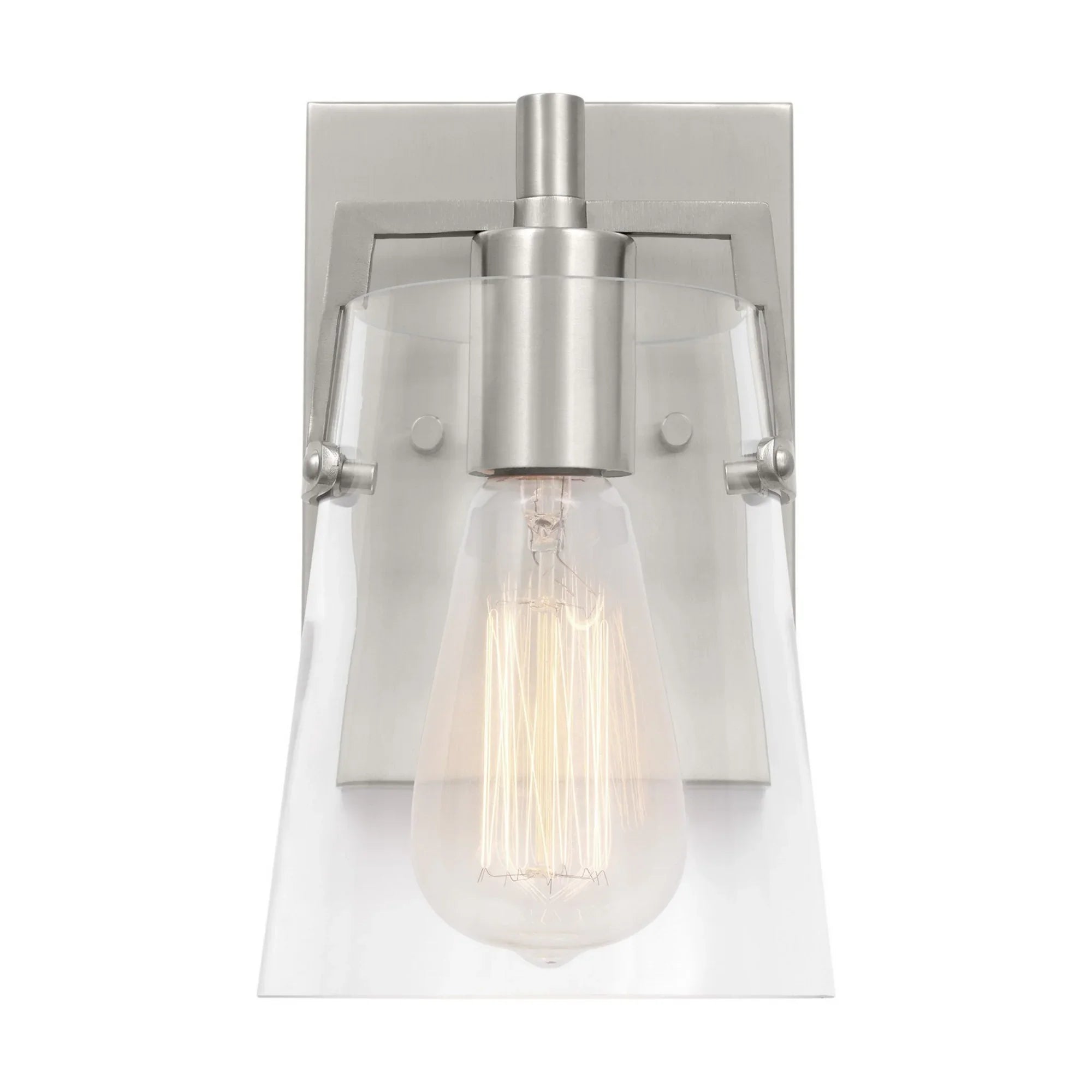 Crofton 9" Bathroom Sconce, Brushed Steel Finish with Clear Glass - Bees Lighting