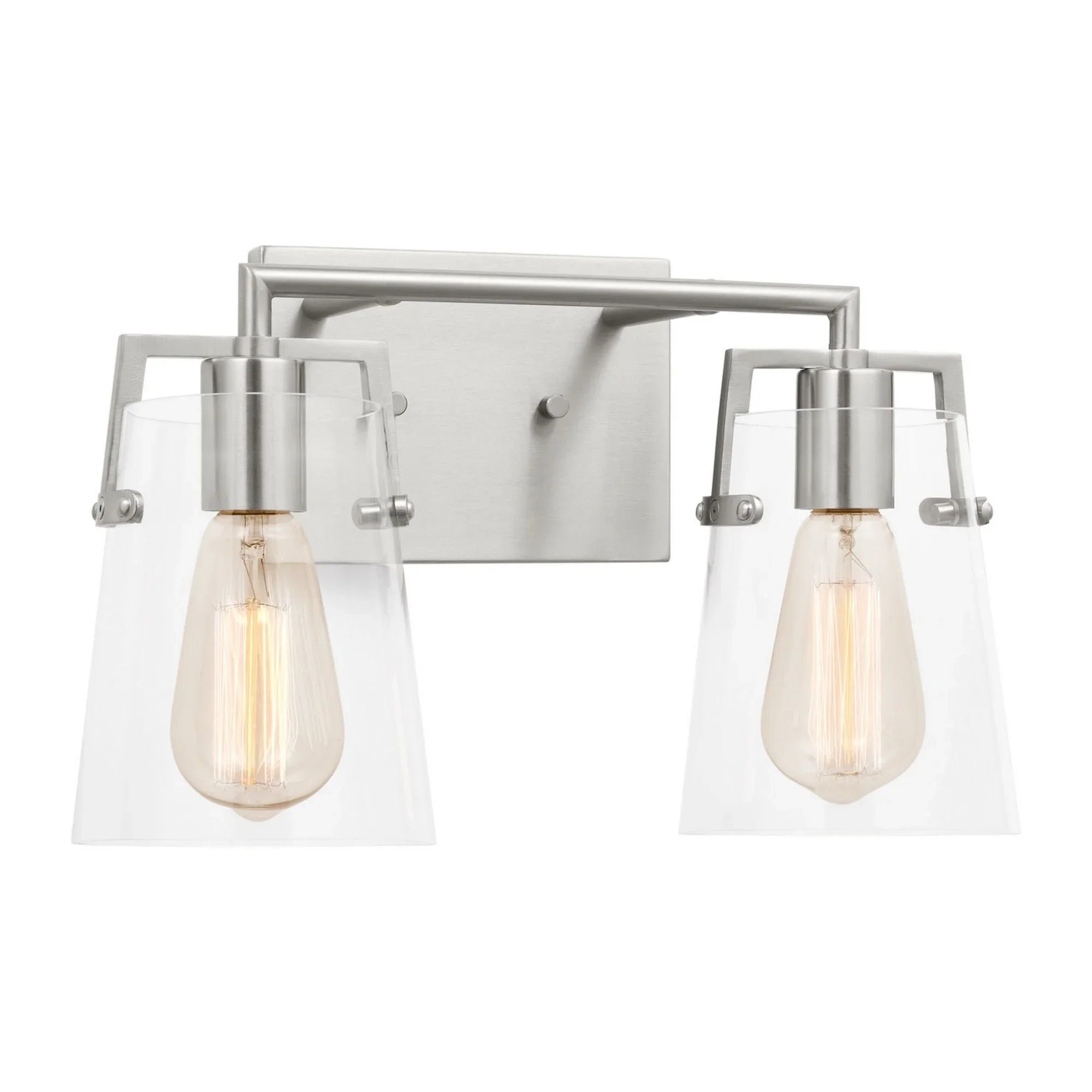 Crofton 15" 2-Light Bathroom Vanity, Brushed Steel Finish with Clear Glass - Bees Lighting
