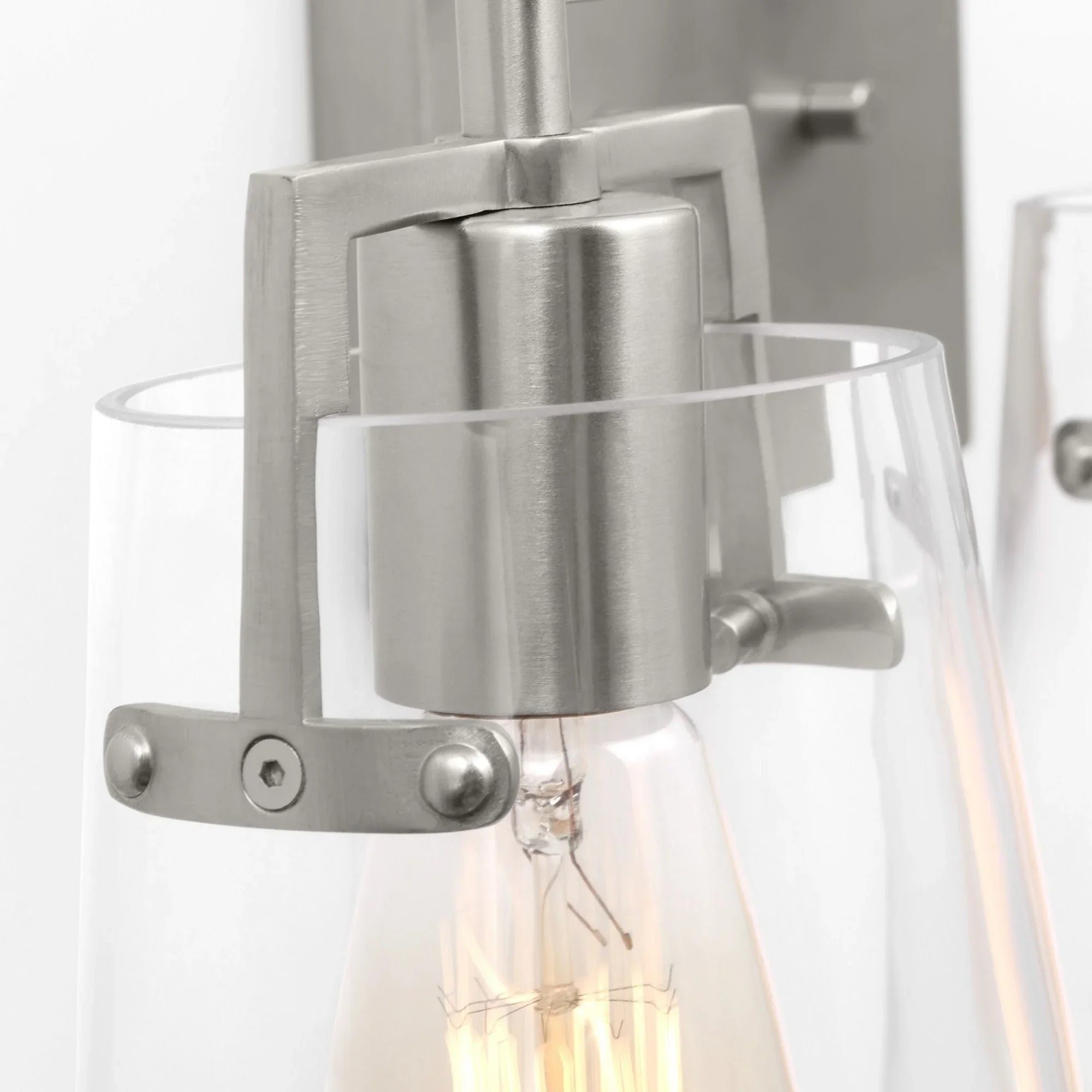 Crofton 24" 3-Light Bathroom Vanity, Brushed Steel Finish with Clear Glass - Bees Lighting